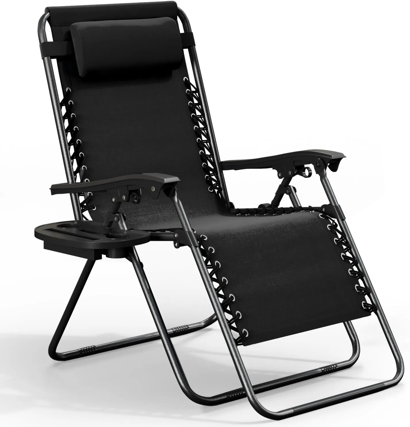 Nestl Zero Gravity Chairs, Portable Patio Lounge Chair Outdoor with Pillows & Cup Holder Trays, Adjustable Steel Mesh Reclining Camping Chair, Folding Patio Lawn Chair for Deck, Beach, Yard - Black