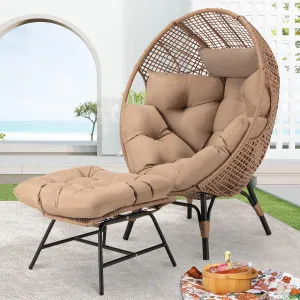 NICESOUL Egg Chair Indoor Outdoor, Large Egg Lounge Chair w/Ottoman, Oversized Comfy Cushioned Brid Cage Seat 440lbs, Boho Nest Seat with Footstool for Patio, Bedroom, Lawn, Backyard, Brown