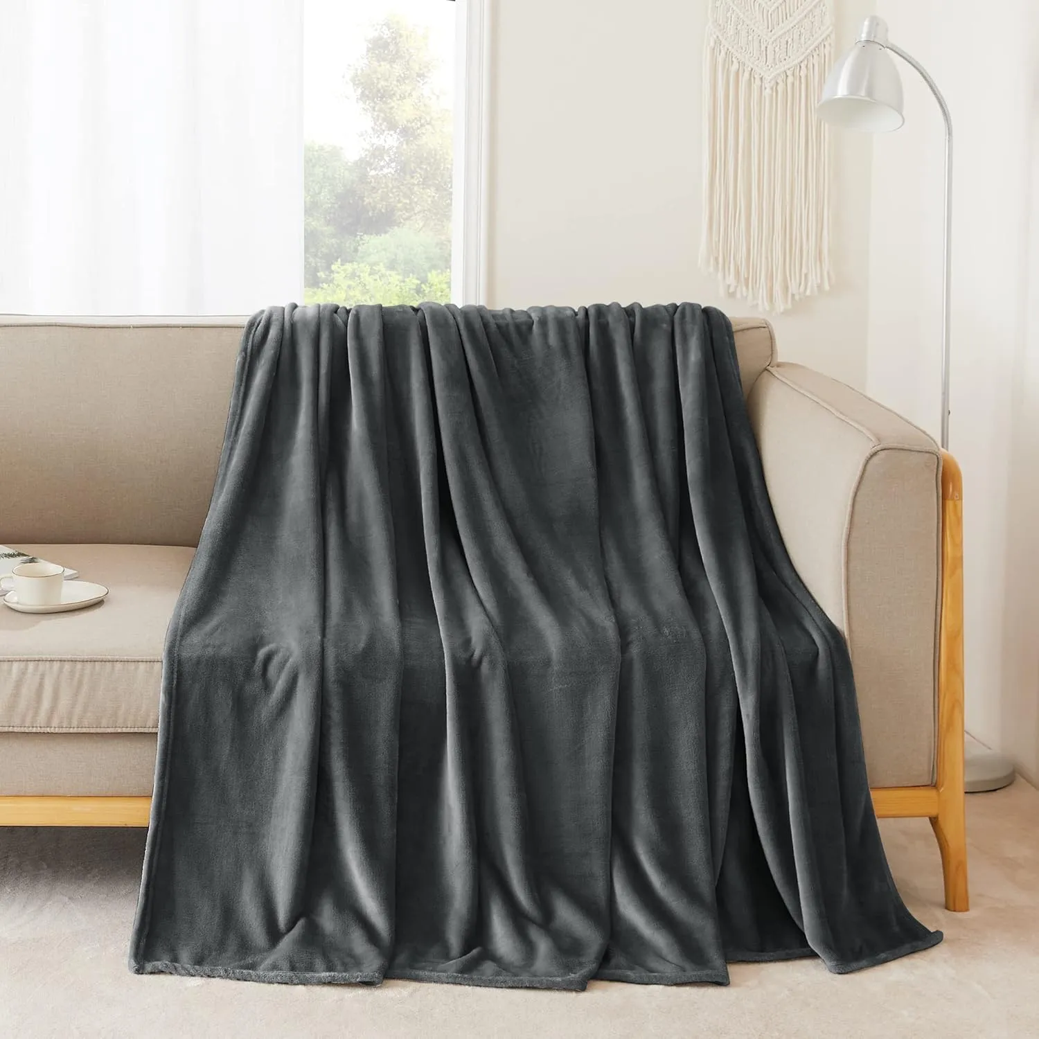 NICETOWN Soft Queen Size Blanket for Fall Winter Spring All Season Warm Fuzzy Microplush Lightweight Thermal Fleece Summer Autumn Blankets for Couch Bed Sofa,90x90 Inches, Grey