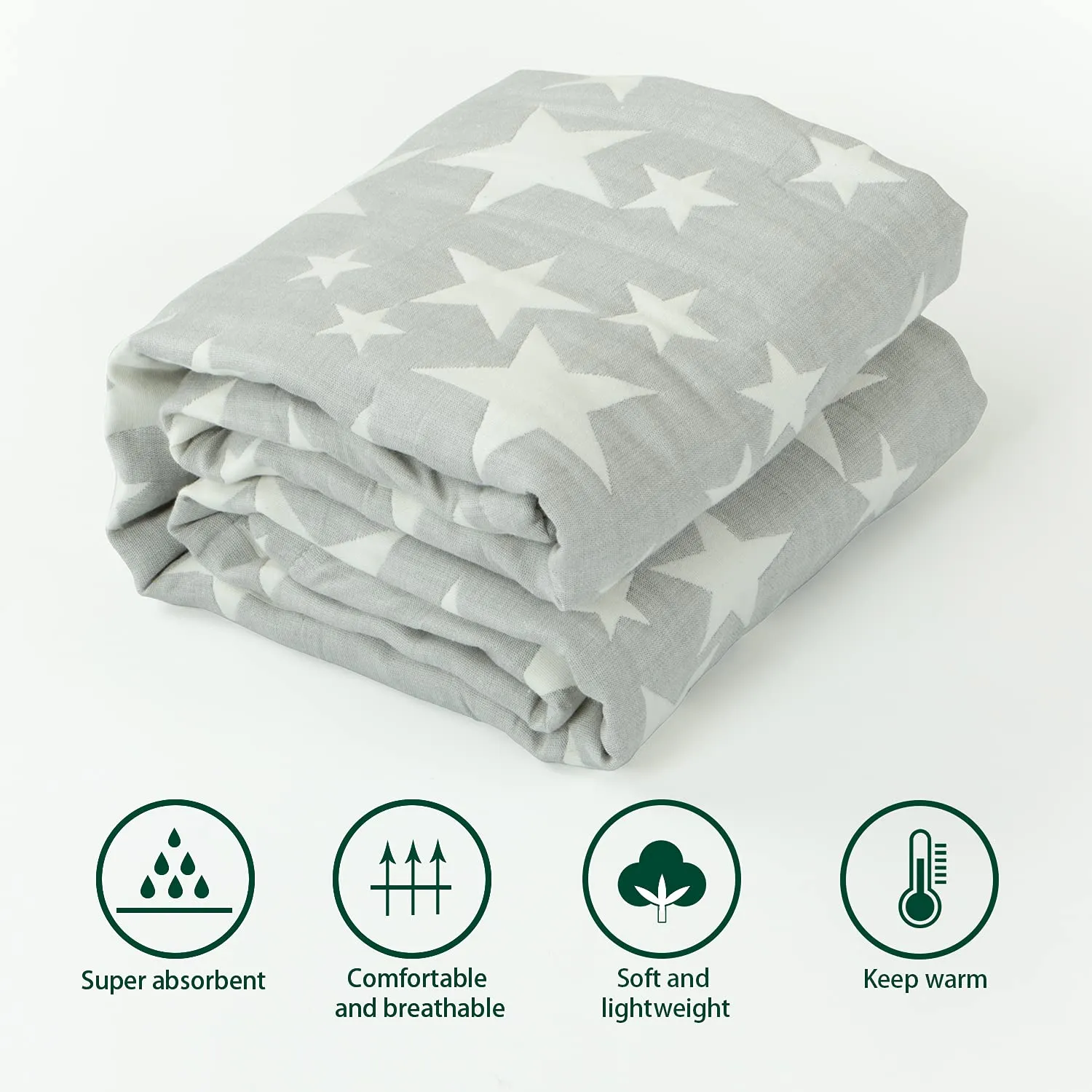 NTBAY 3 Layer Toddler Blanket, Muslin Cotton Jacquard Bed Blankets, Lightweight Thermal Baby Blanket, Super Soft and Warm Crib Blanket for All Seasons, Decoration Gift, 30"x40", Grey Star