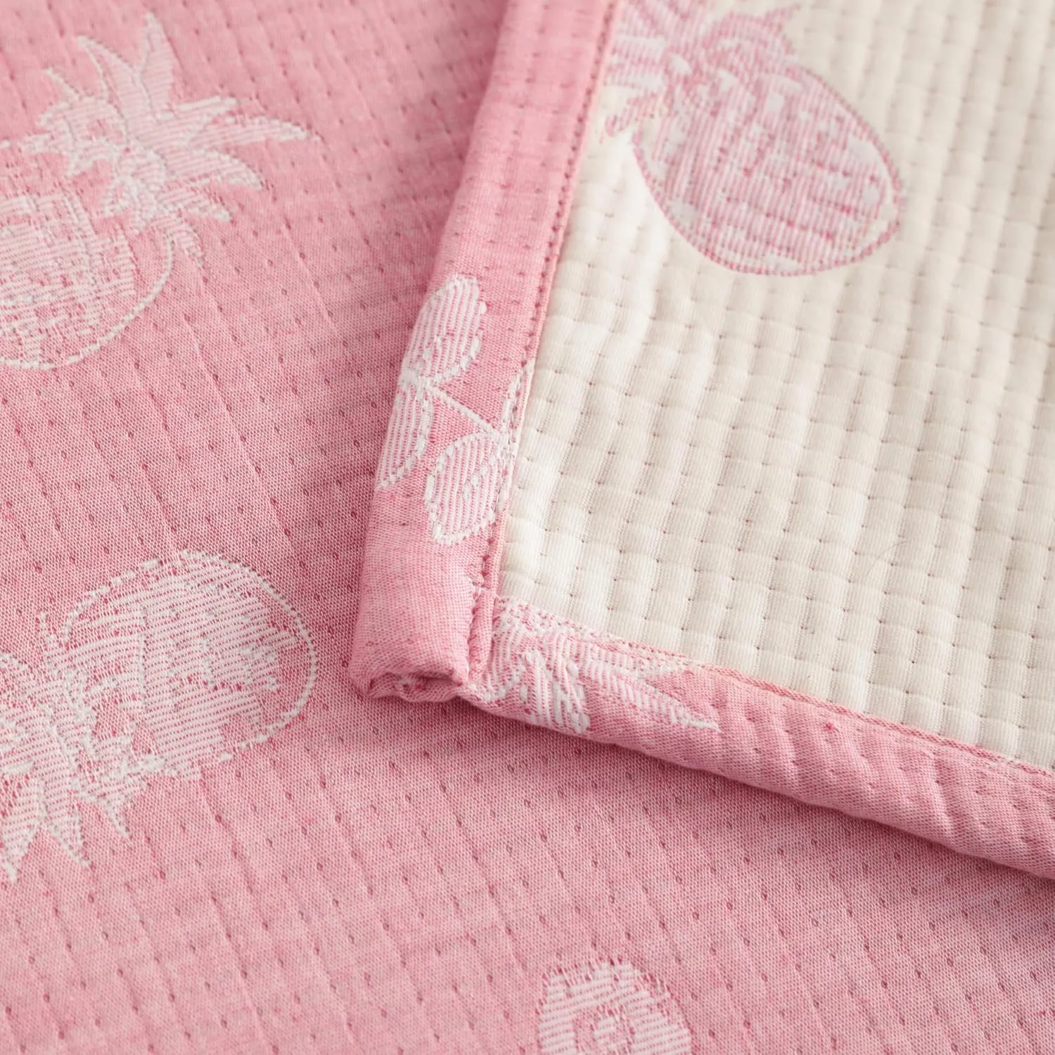 NTBAY 3 Layer Toddler Blanket, Muslin Cotton Jacquard Bed Blankets, Lightweight Thermal Baby Blanket, Super Soft and Warm Crib Blanket for All Seasons, Decoration Gift, 30"x40", Pink Pineapple