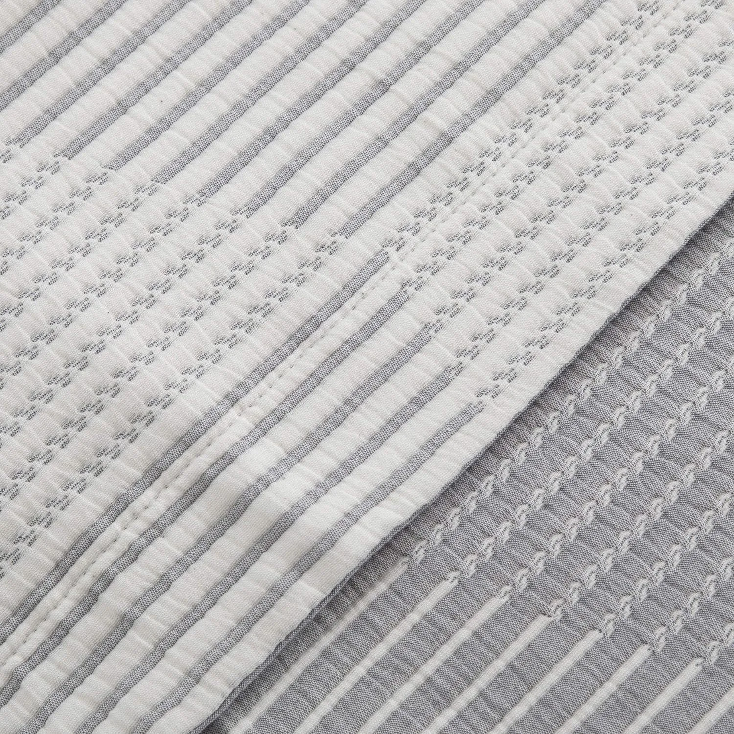NTBAY 3 Layers Cotton Muslin 88x92 Queen Bed Blanket, Super Soft Breathable Thermal Yarn Dyed Quilt for Adults, Perfect Lightweight Blanket for Couch Sofa Bed All Seasons, Grey Striped