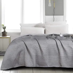 NTBAY 3 Layers Cotton Muslin 88x92 Queen Bed Blanket, Super Soft Breathable Thermal Yarn Dyed Quilt for Adults, Perfect Lightweight Blanket for Couch Sofa Bed All Seasons, Grey Striped