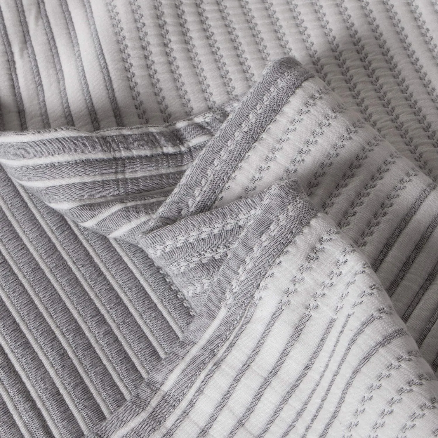 NTBAY 3 Layers Cotton Muslin 88x92 Queen Bed Blanket, Super Soft Breathable Thermal Yarn Dyed Quilt for Adults, Perfect Lightweight Blanket for Couch Sofa Bed All Seasons, Grey Striped