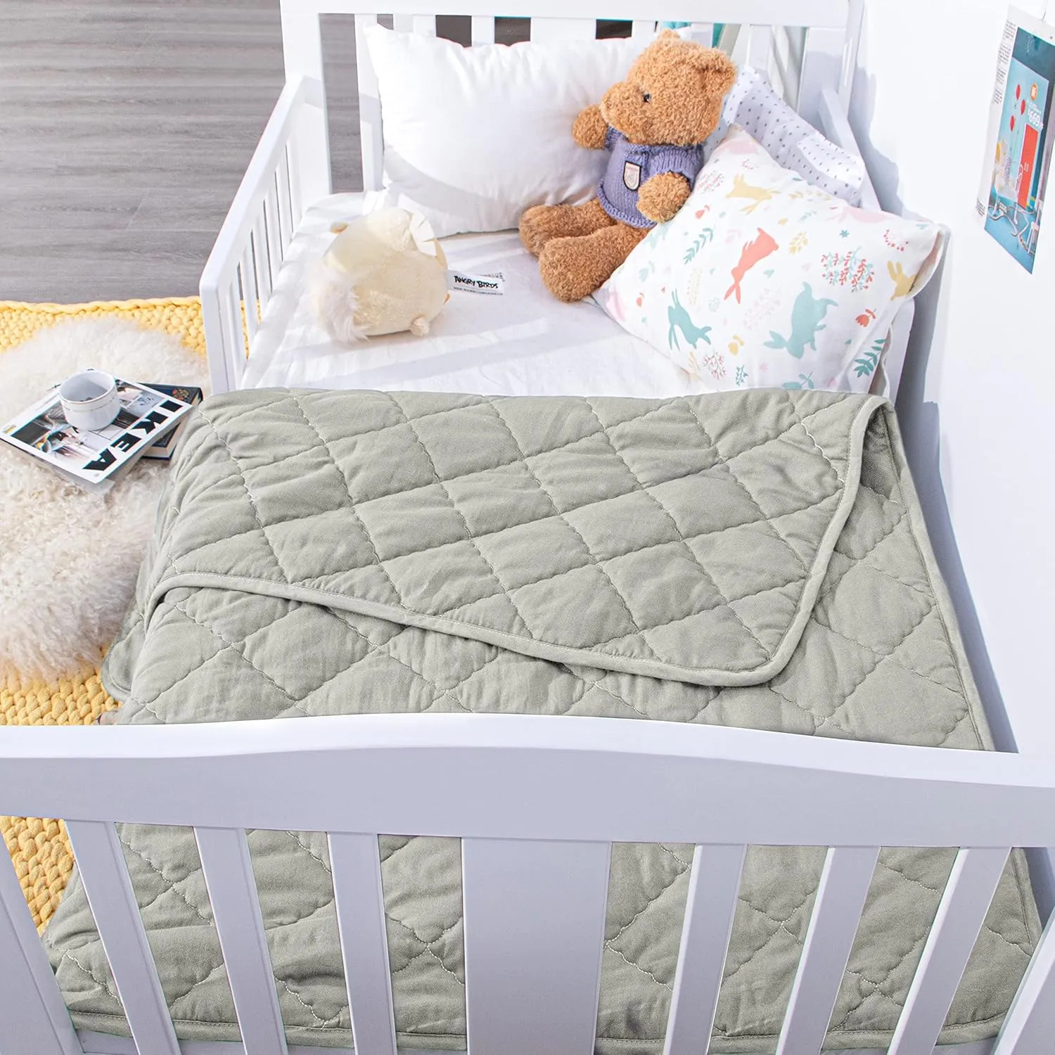 NTBAY Down Alternative Oversized Toddler Comforter, Super Soft and Warm Solid Color Baby Crib Quilted Blanket, 43x60 inches, Light Grey