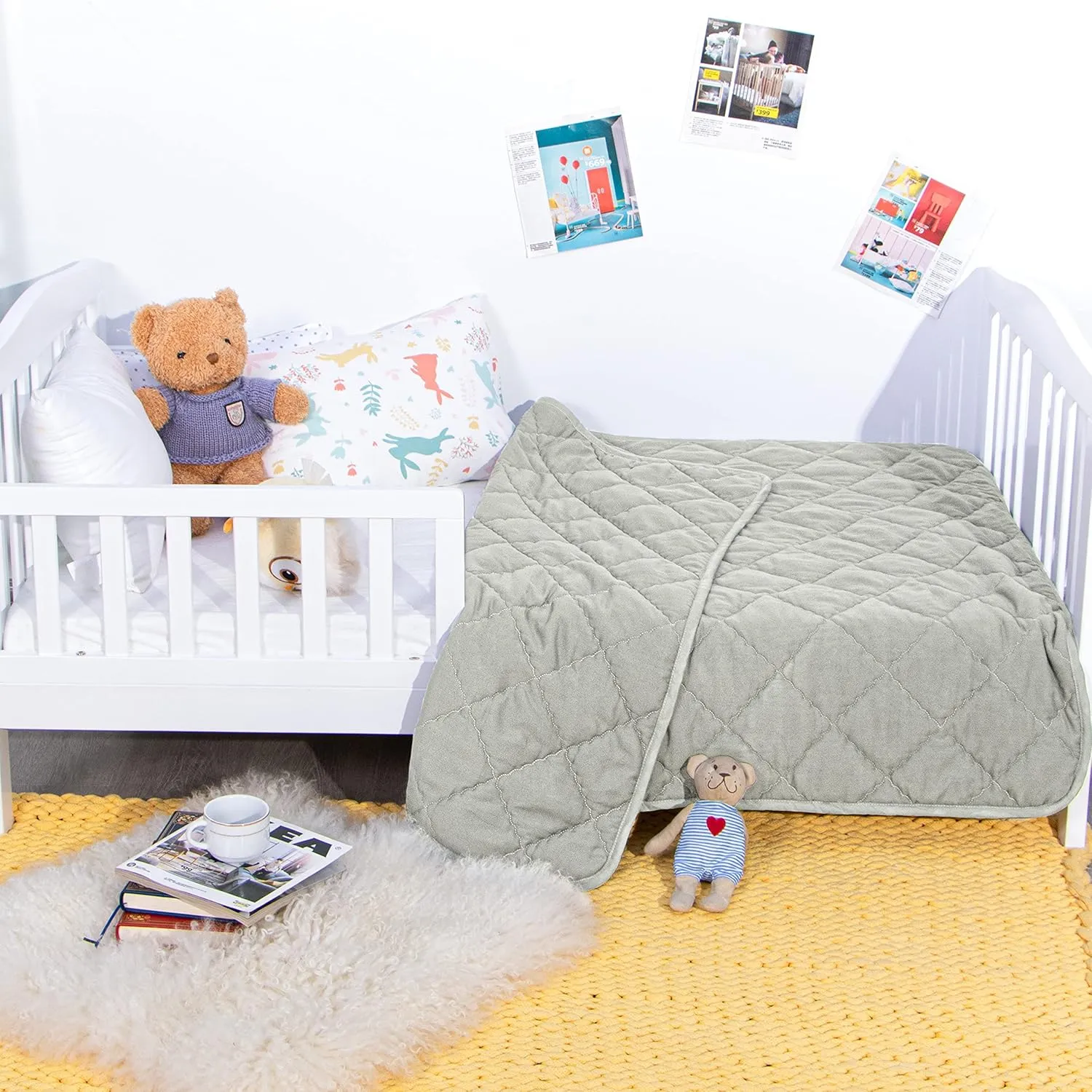 NTBAY Down Alternative Oversized Toddler Comforter, Super Soft and Warm Solid Color Baby Crib Quilted Blanket, 43x60 inches, Light Grey