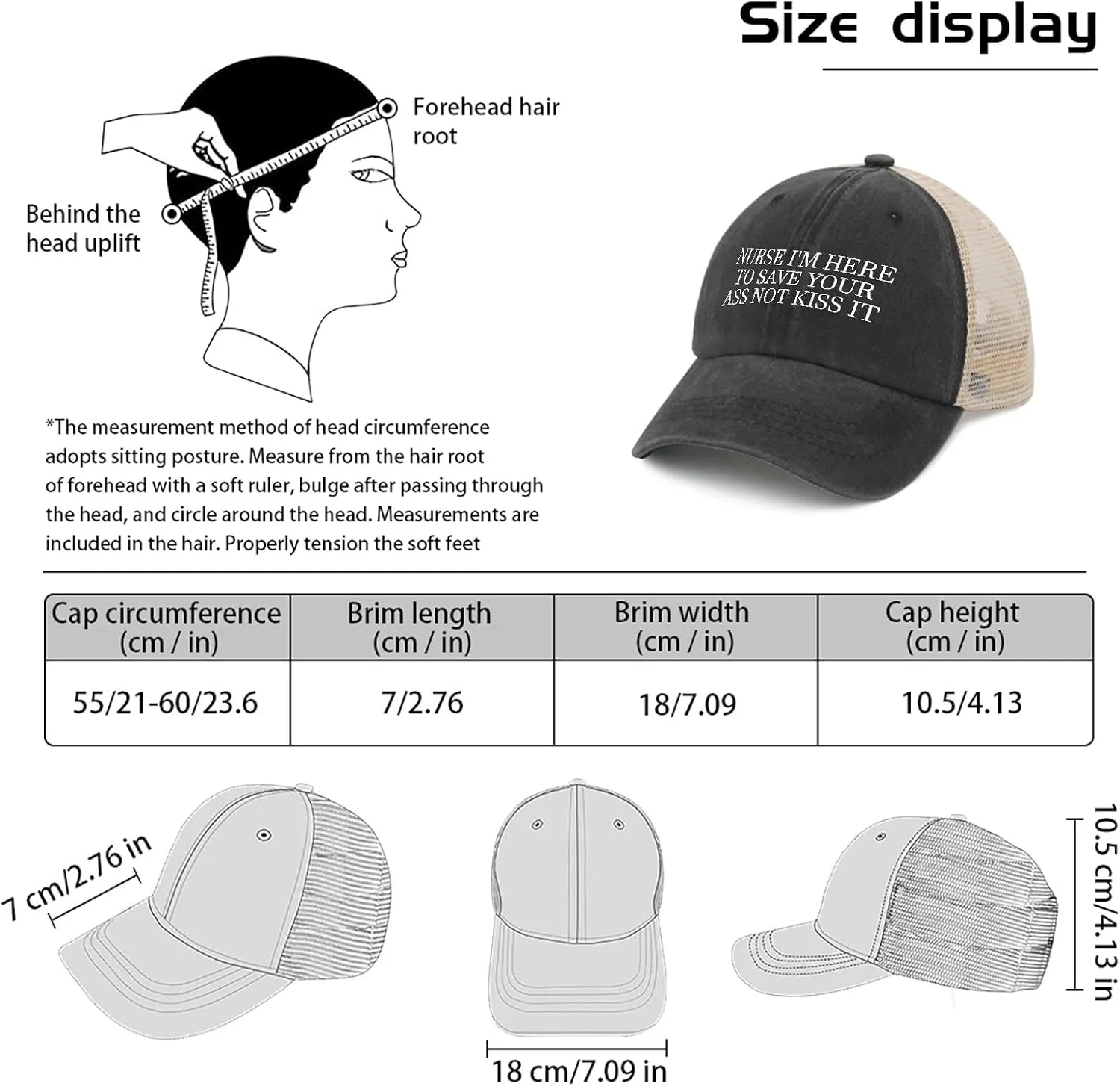 Nurse I'm Here to Save Your Ass Not Kiss It Trucker Hat Women Funny Mesh Cap for Summer