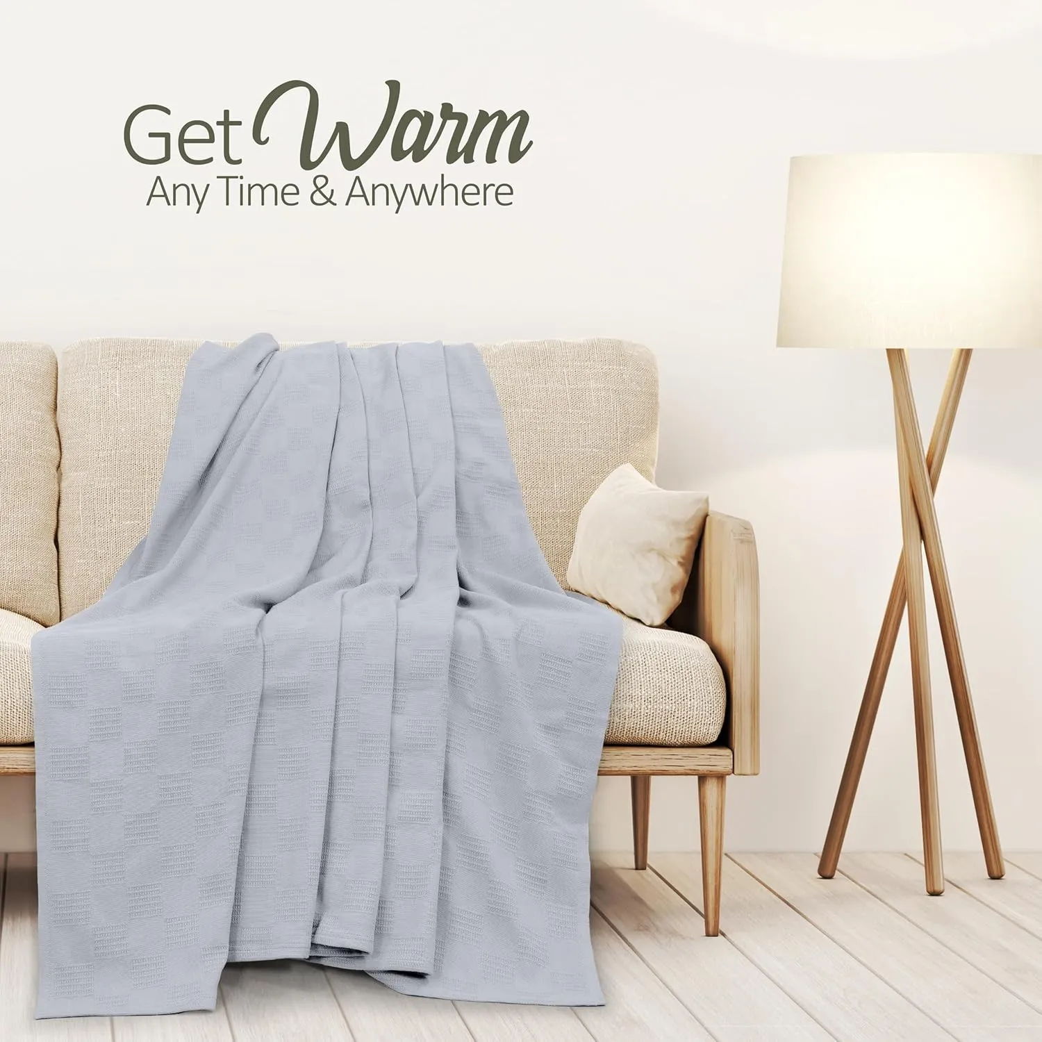 Oakias 100% Cotton Blanket - Queen Size Silver, 350 GSM, 90 x 90 Inches, Soft, Thermal, Breathable & Durable Summer Throw Blanket for Bed, Couches & Living Room