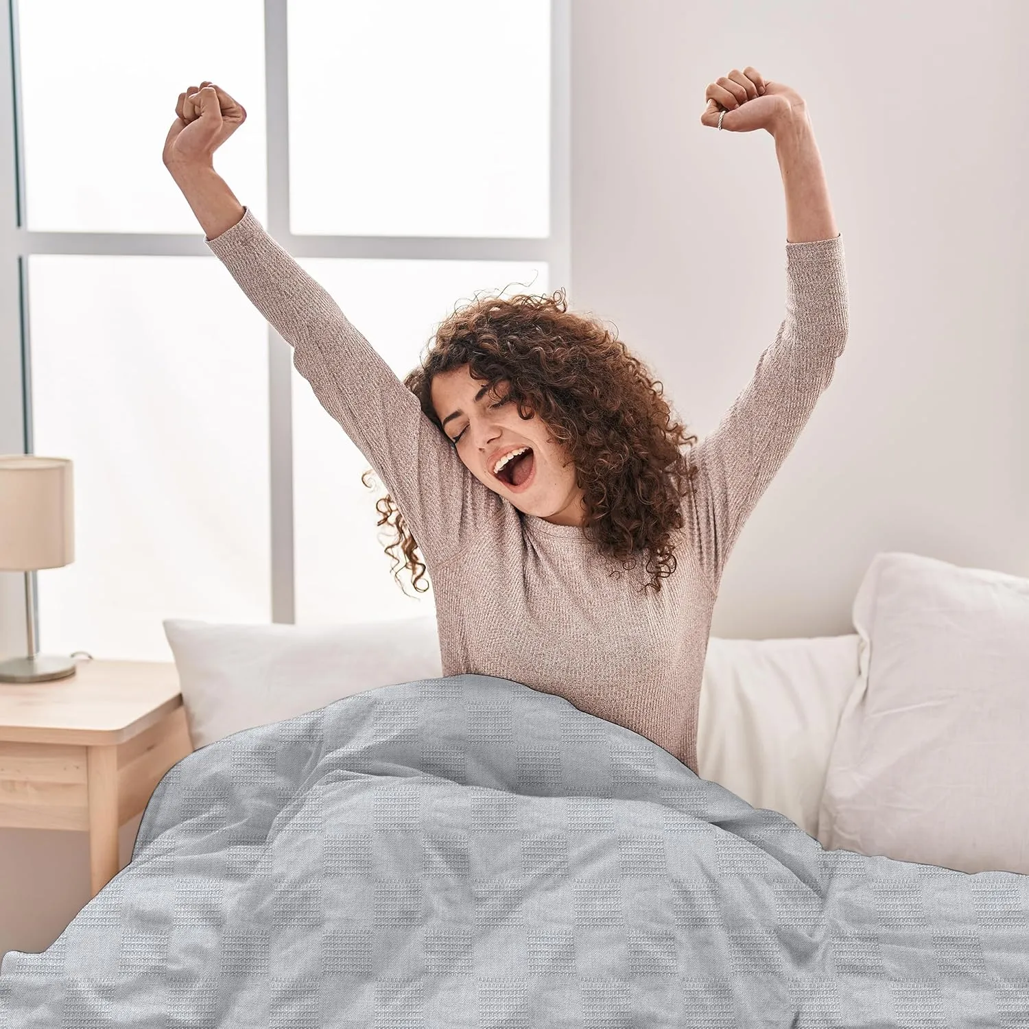Oakias 100% Cotton Blanket - Queen Size Silver, 350 GSM, 90 x 90 Inches, Soft, Thermal, Breathable & Durable Summer Throw Blanket for Bed, Couches & Living Room