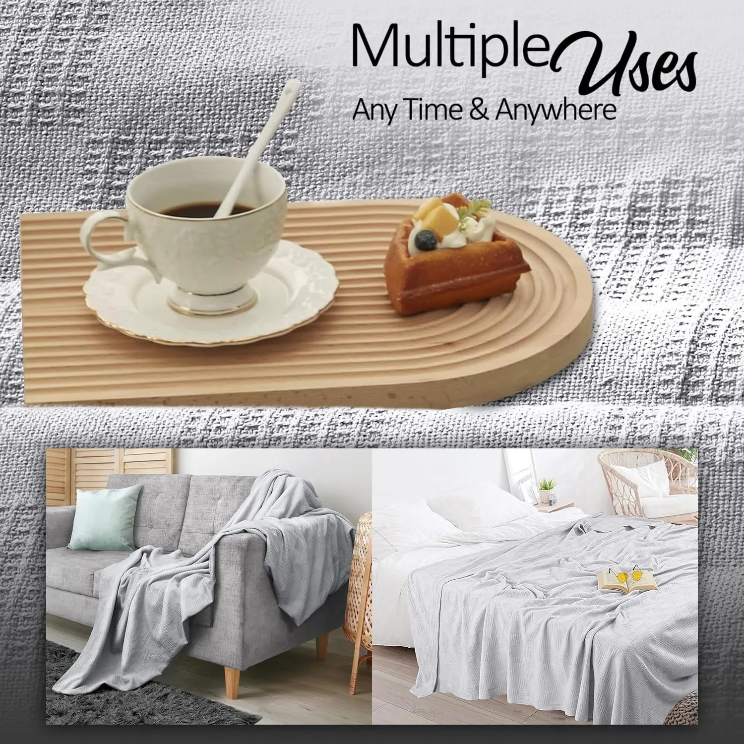 Oakias 100% Cotton Blanket - Queen Size Silver, 350 GSM, 90 x 90 Inches, Soft, Thermal, Breathable & Durable Summer Throw Blanket for Bed, Couches & Living Room