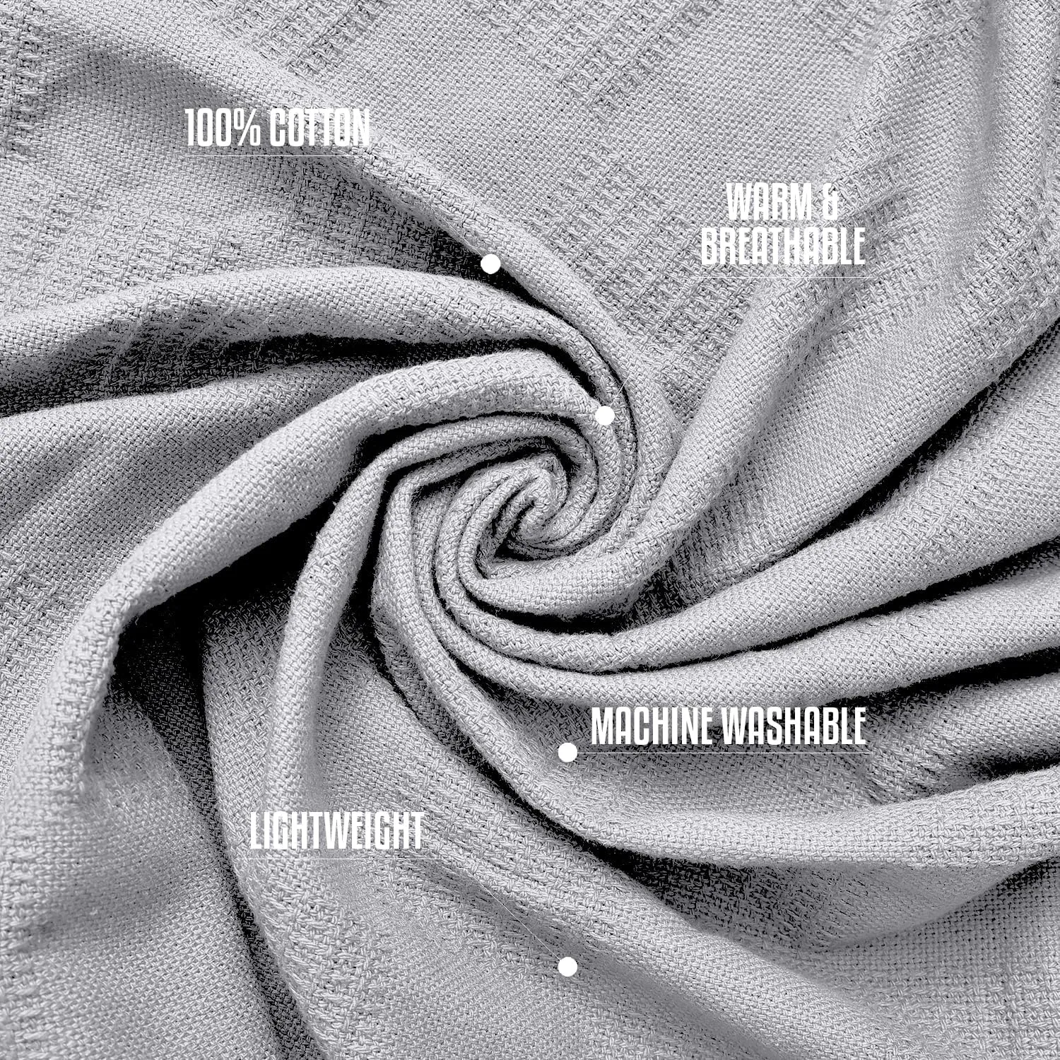 Oakias 100% Cotton Blanket - Queen Size Silver, 350 GSM, 90 x 90 Inches, Soft, Thermal, Breathable & Durable Summer Throw Blanket for Bed, Couches & Living Room