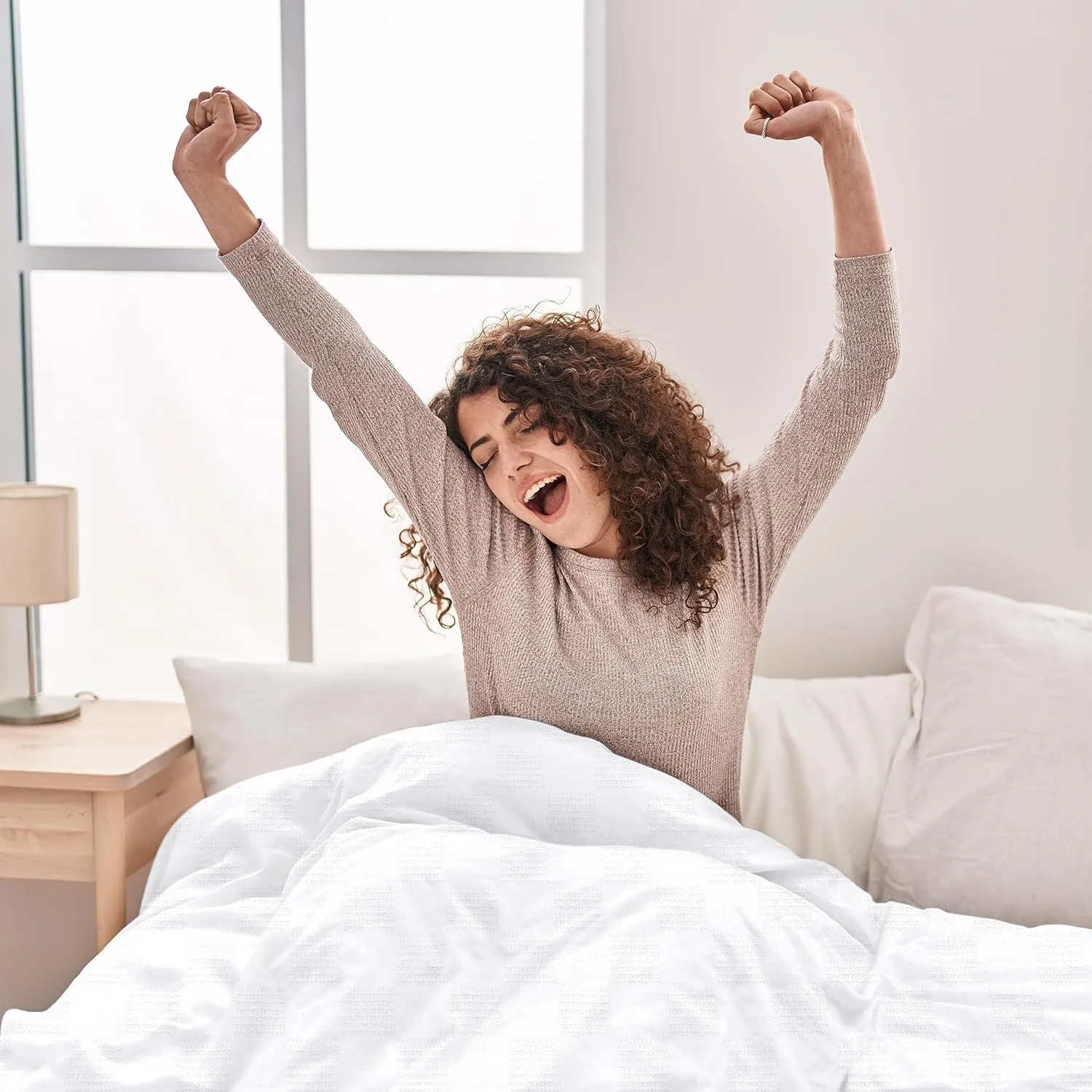Oakias 100% Cotton Blanket – Queen Size White, 90 x 90 Inches – 350 GSM Soft, Lightweight & Breathable Thermal Blanket – Durable All-Season Comfort for Bed & Couch