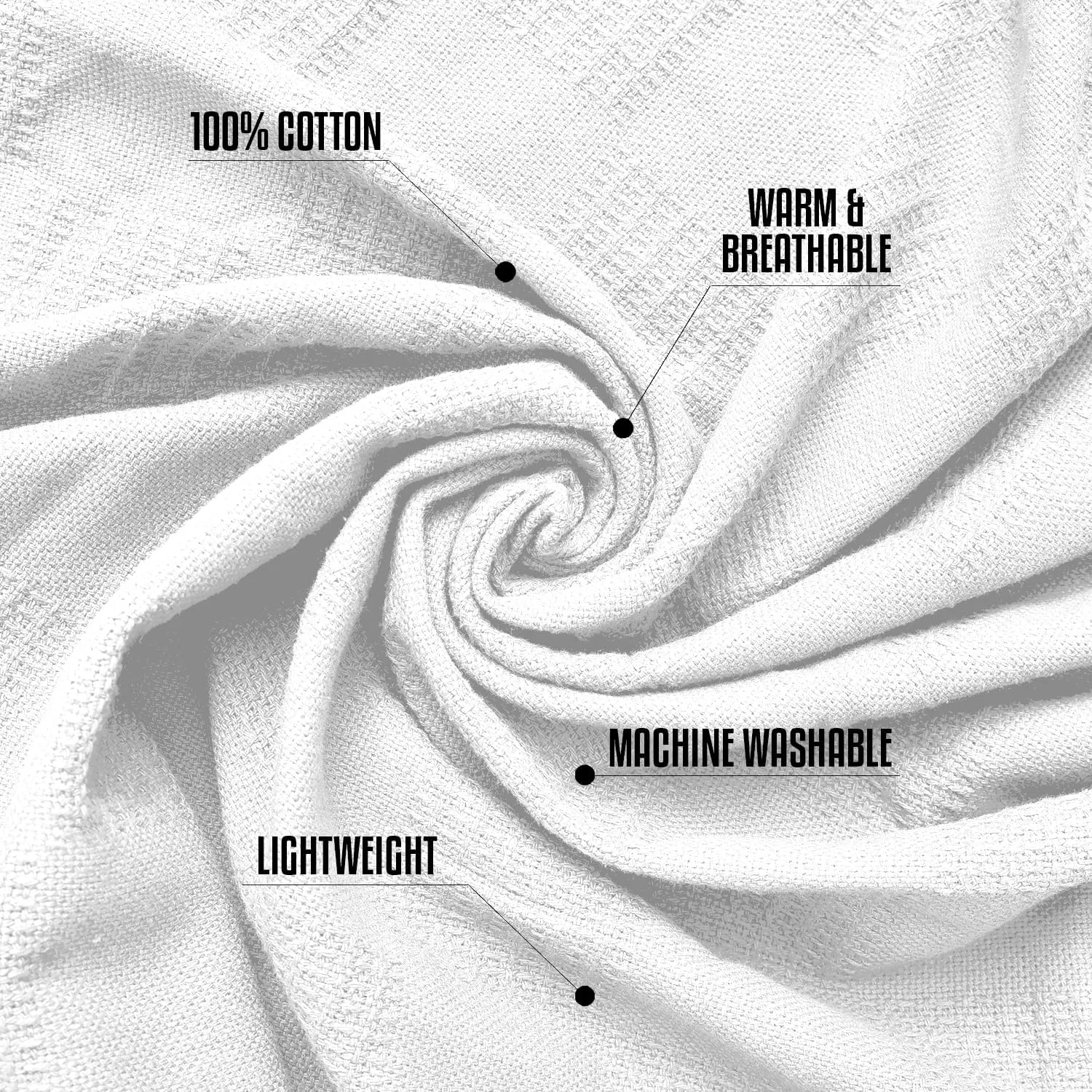 Oakias 100% Cotton Blanket – Queen Size White, 90 x 90 Inches – 350 GSM Soft, Lightweight & Breathable Thermal Blanket – Durable All-Season Comfort for Bed & Couch