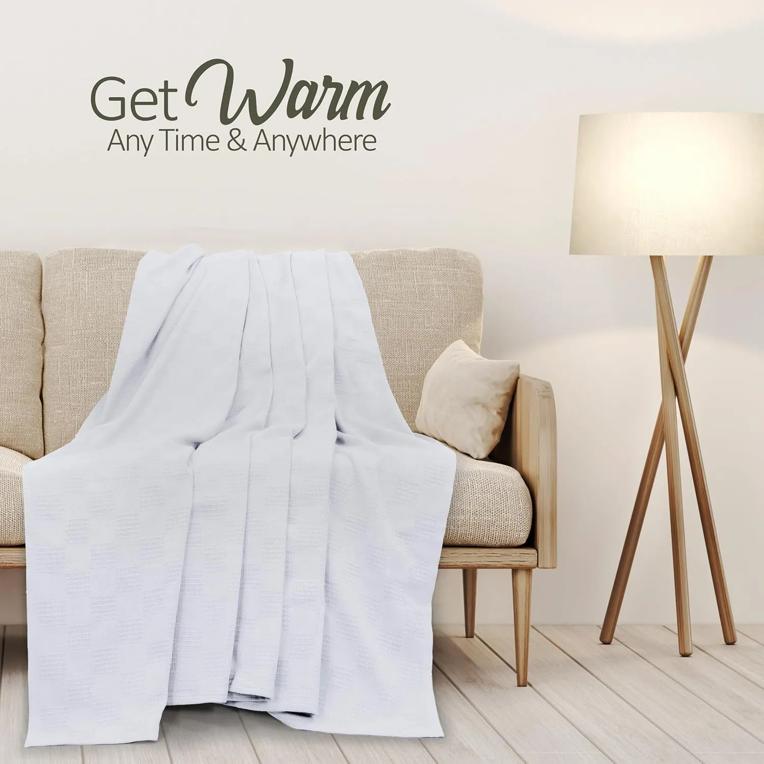 Oakias 100% Cotton Blanket – Queen Size White, 90 x 90 Inches – 350 GSM Soft, Lightweight & Breathable Thermal Blanket – Durable All-Season Comfort for Bed & Couch