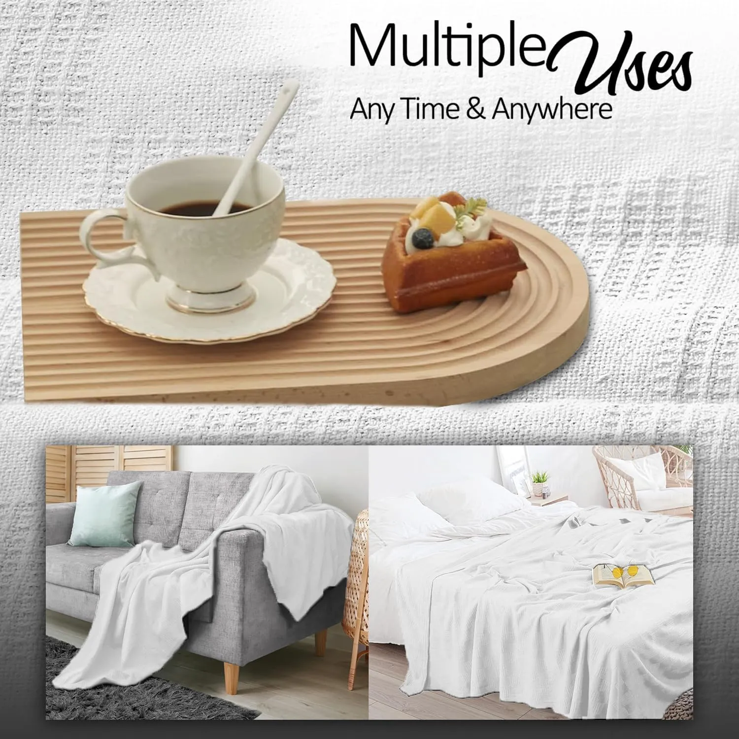 Oakias 100% Cotton Blanket – Queen Size White, 90 x 90 Inches – 350 GSM Soft, Lightweight & Breathable Thermal Blanket – Durable All-Season Comfort for Bed & Couch