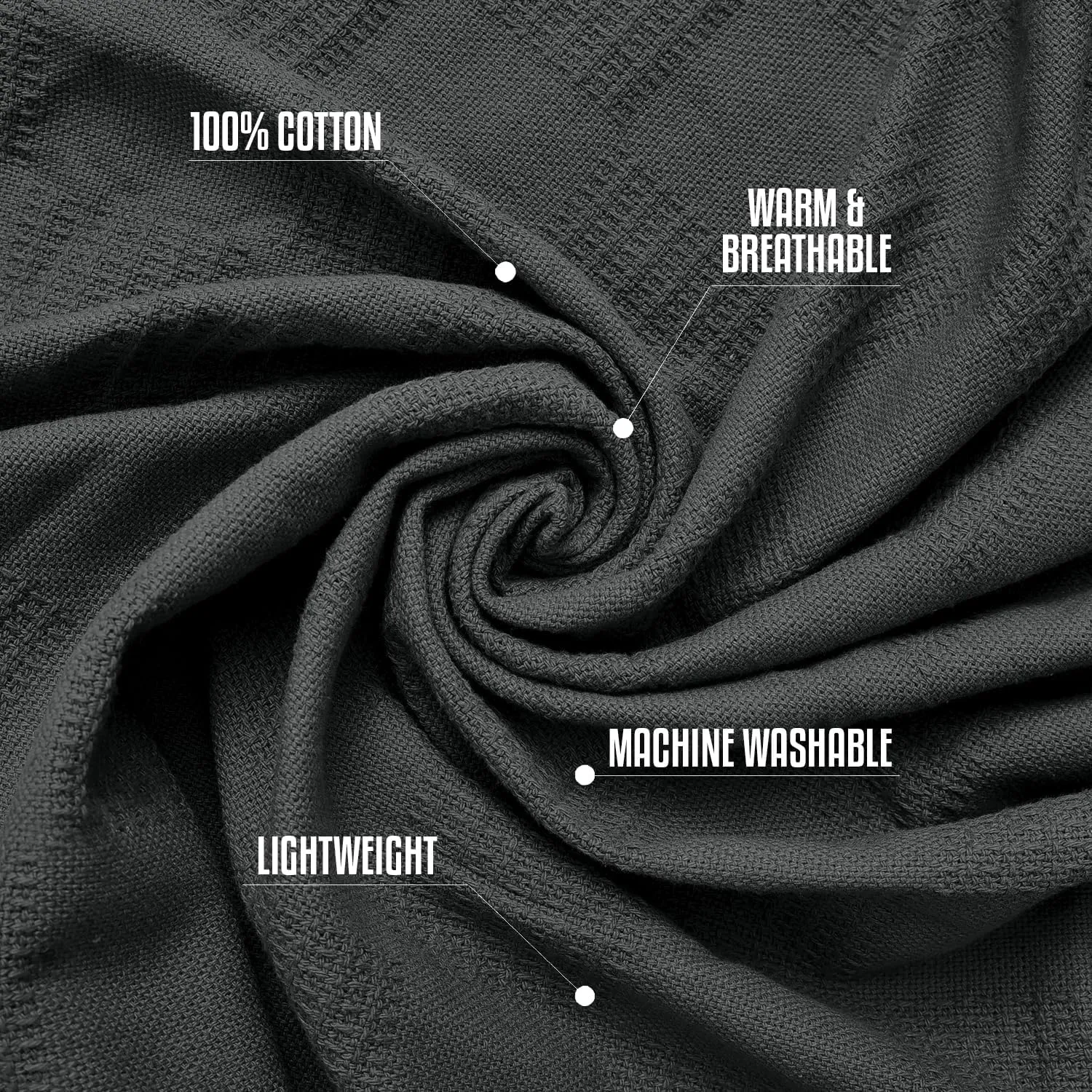 Oakias 100% Cotton Queen Size Grey Blanket - 350 GSM, 90 x 90 Inches, Soft, Breathable & Durable, All Season, Machine Washable