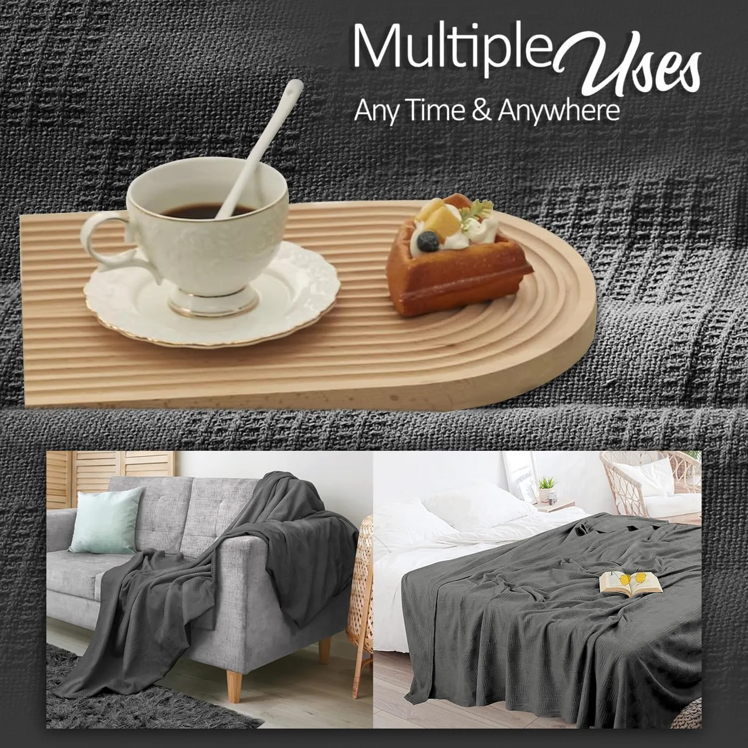 Oakias 100% Cotton Twin Grey Blanket - 350 GSM, 90 x 72 Inches, Soft Thermal, Lightweight, Breathable & Durable Summer Blanket for Bed, Couches & Living Room
