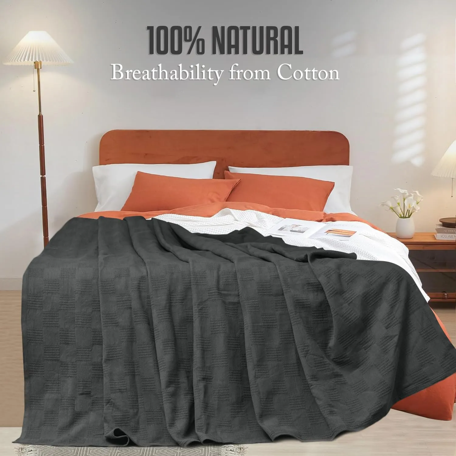 Oakias 100% Cotton Twin Grey Blanket - 350 GSM, 90 x 72 Inches, Soft Thermal, Lightweight, Breathable & Durable Summer Blanket for Bed, Couches & Living Room