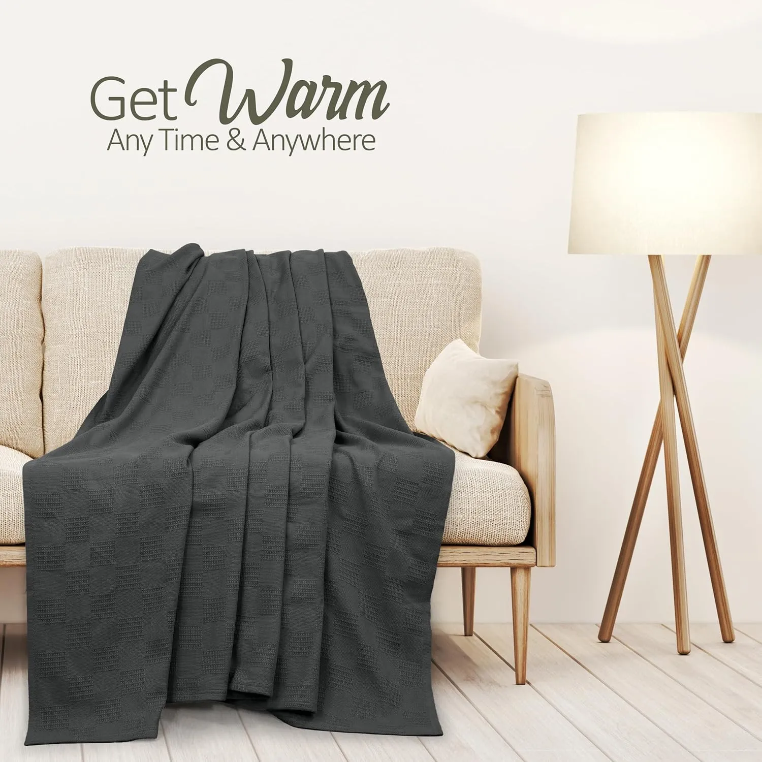 Oakias 100% Cotton Twin Grey Blanket - 350 GSM, 90 x 72 Inches, Soft Thermal, Lightweight, Breathable & Durable Summer Blanket for Bed, Couches & Living Room