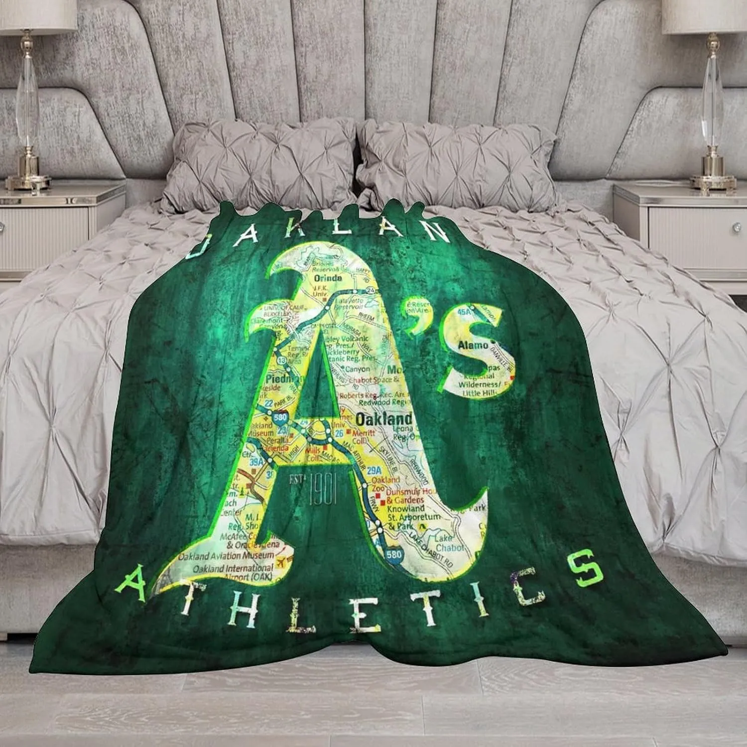 Oakland City Baseball Blanket Soft Flannel Lightweight Outdoor Travel Blanket Living Room Bedroom Sofa Decoration Baseball Fan Gift 50x60 Inch