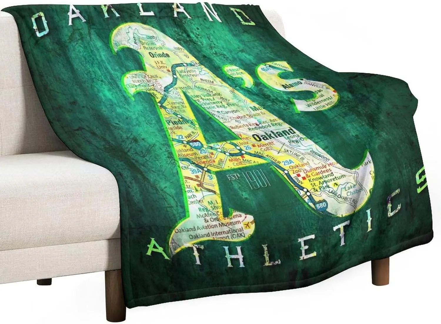 Oakland City Baseball Blanket Soft Flannel Lightweight Outdoor Travel Blanket Living Room Bedroom Sofa Decoration Baseball Fan Gift 50x60 Inch