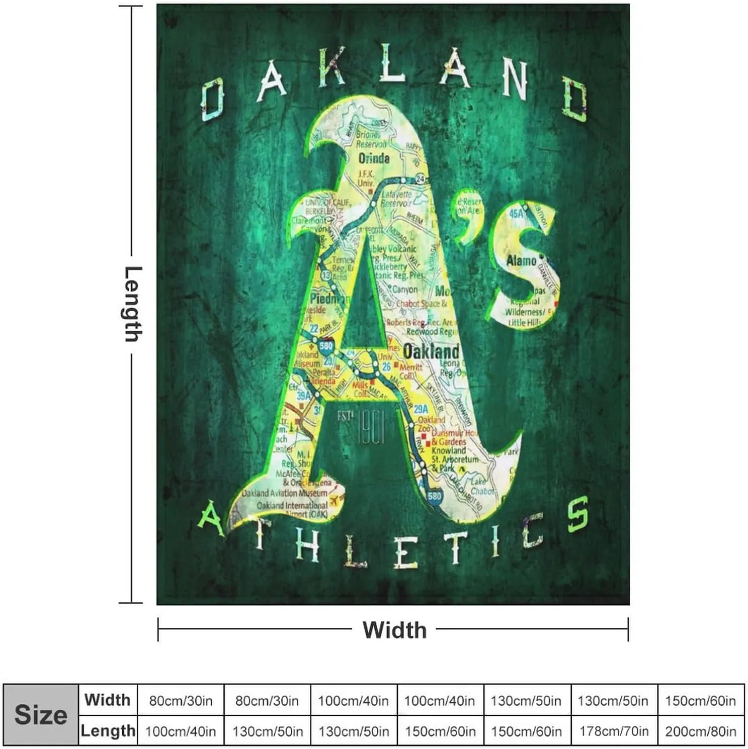 Oakland City Baseball Blanket Soft Flannel Lightweight Outdoor Travel Blanket Living Room Bedroom Sofa Decoration Baseball Fan Gift 50x60 Inch