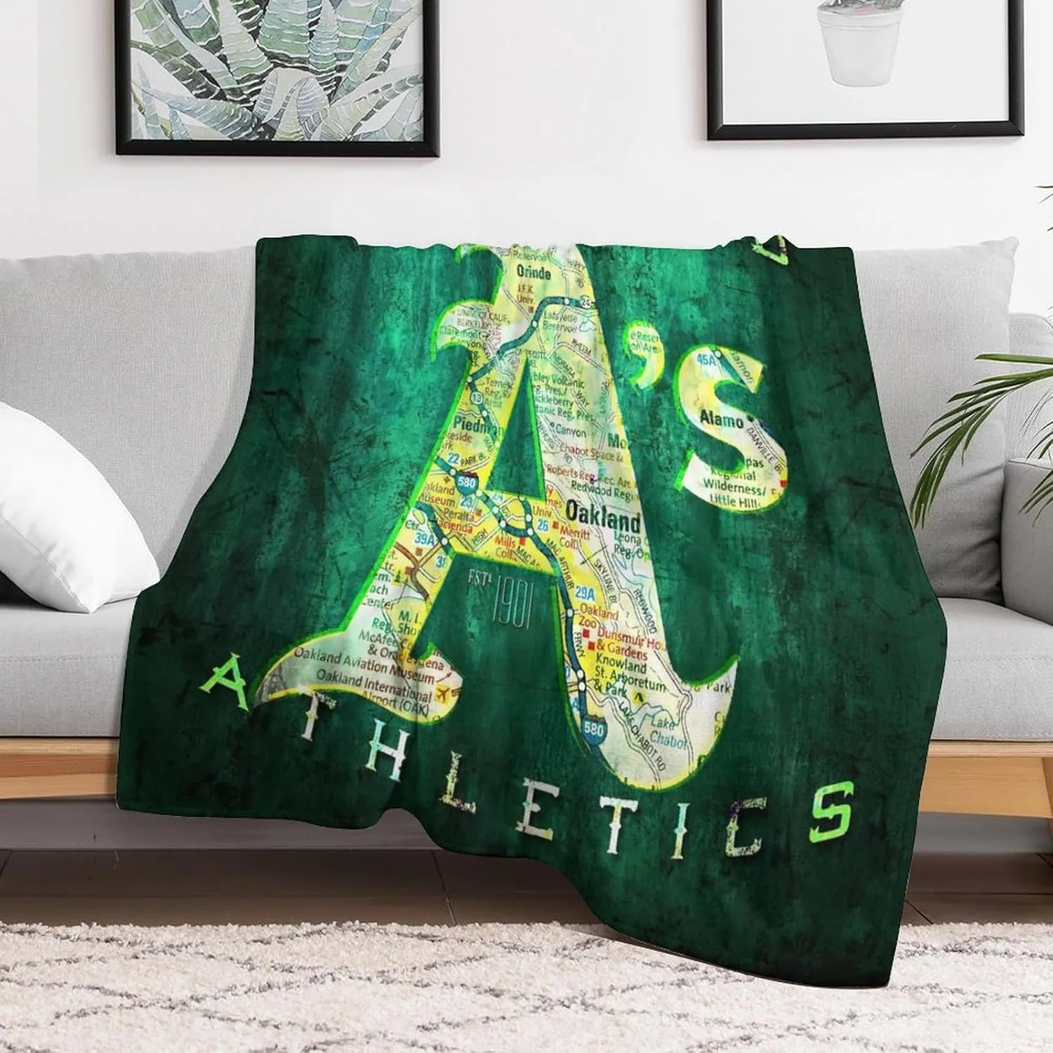Oakland City Baseball Blanket Soft Flannel Lightweight Outdoor Travel Blanket Living Room Bedroom Sofa Decoration Baseball Fan Gift 50x60 Inch