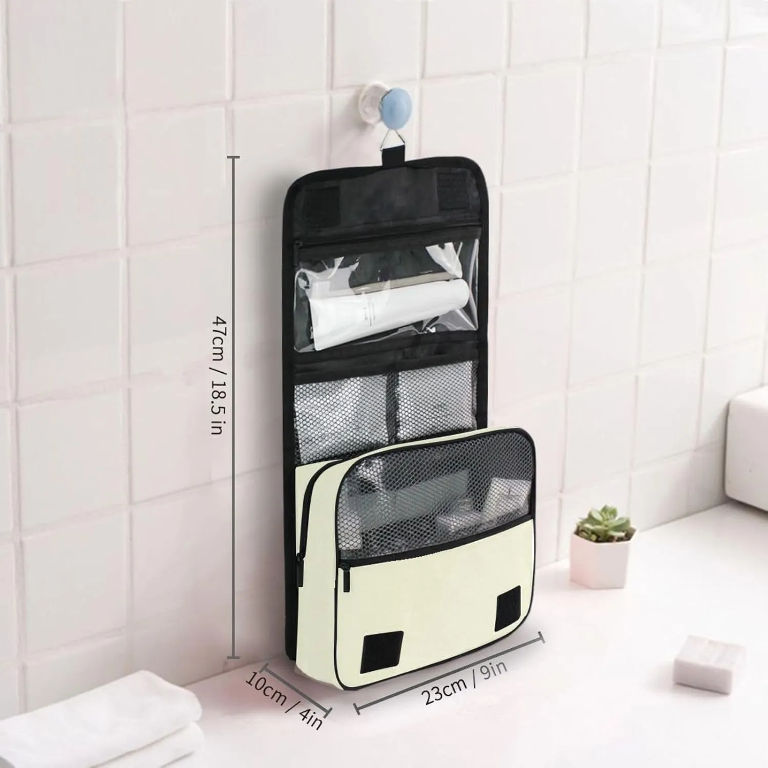 ODAWA Toiletry Bag Light Yellow Hanging Travel Makeup Organizer Spacious Toiletry Bag for Women and Men