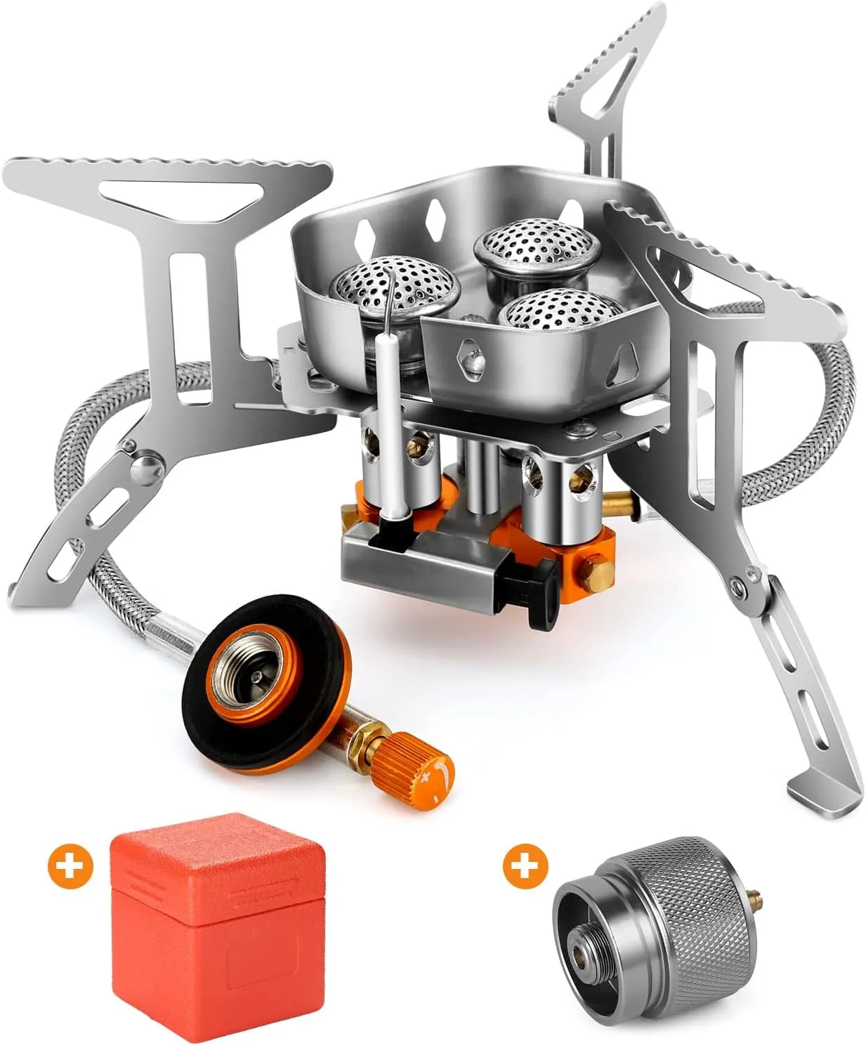 Odoland Bundle - 2 Items 6800W Windproof Camp Stove and 13pcs Stainless Steel Camping Cookware