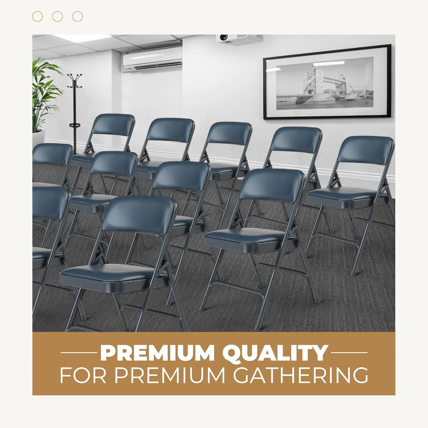 OEF Furnishings (4 Pack) Premium Vinyl Padded Folding Chair, Blue - Perfect for Home, Office, or Event Seating
