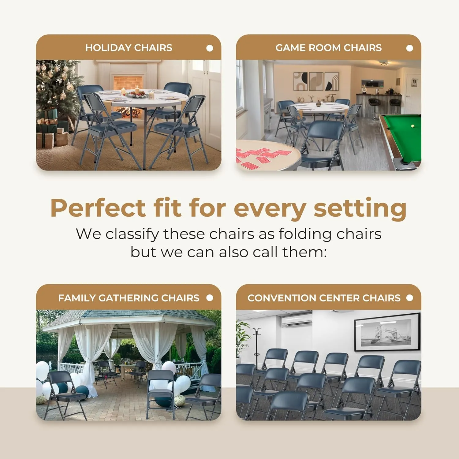 OEF Furnishings (4 Pack) Premium Vinyl Padded Folding Chair, Blue - Perfect for Home, Office, or Event Seating