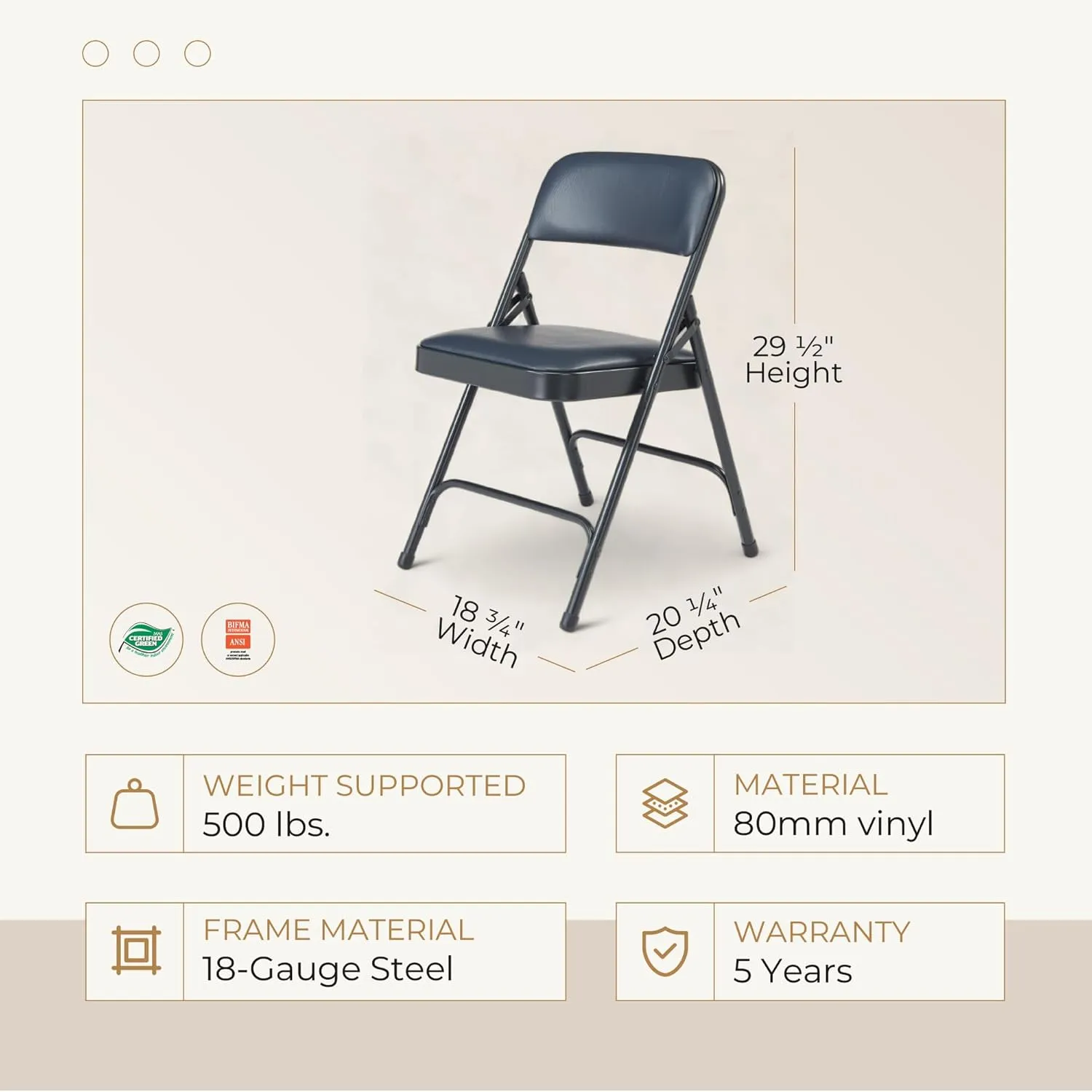 OEF Furnishings (4 Pack) Premium Vinyl Padded Folding Chair, Blue - Perfect for Home, Office, or Event Seating