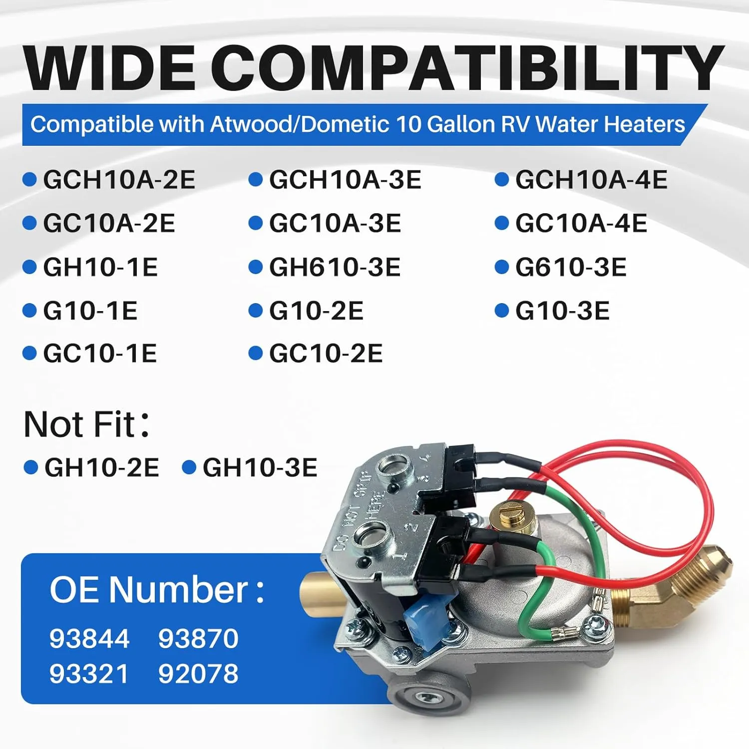 OEM 93844 RV Water Heater Part Solenoid Gas Valve for Atwood/Dometic 10 Gallon RV Water Heaters, 93870 White Rodger Valve with 45°Elbow 3/8" & Orifice Holder and Orifice - Main Burner/10 Gallon