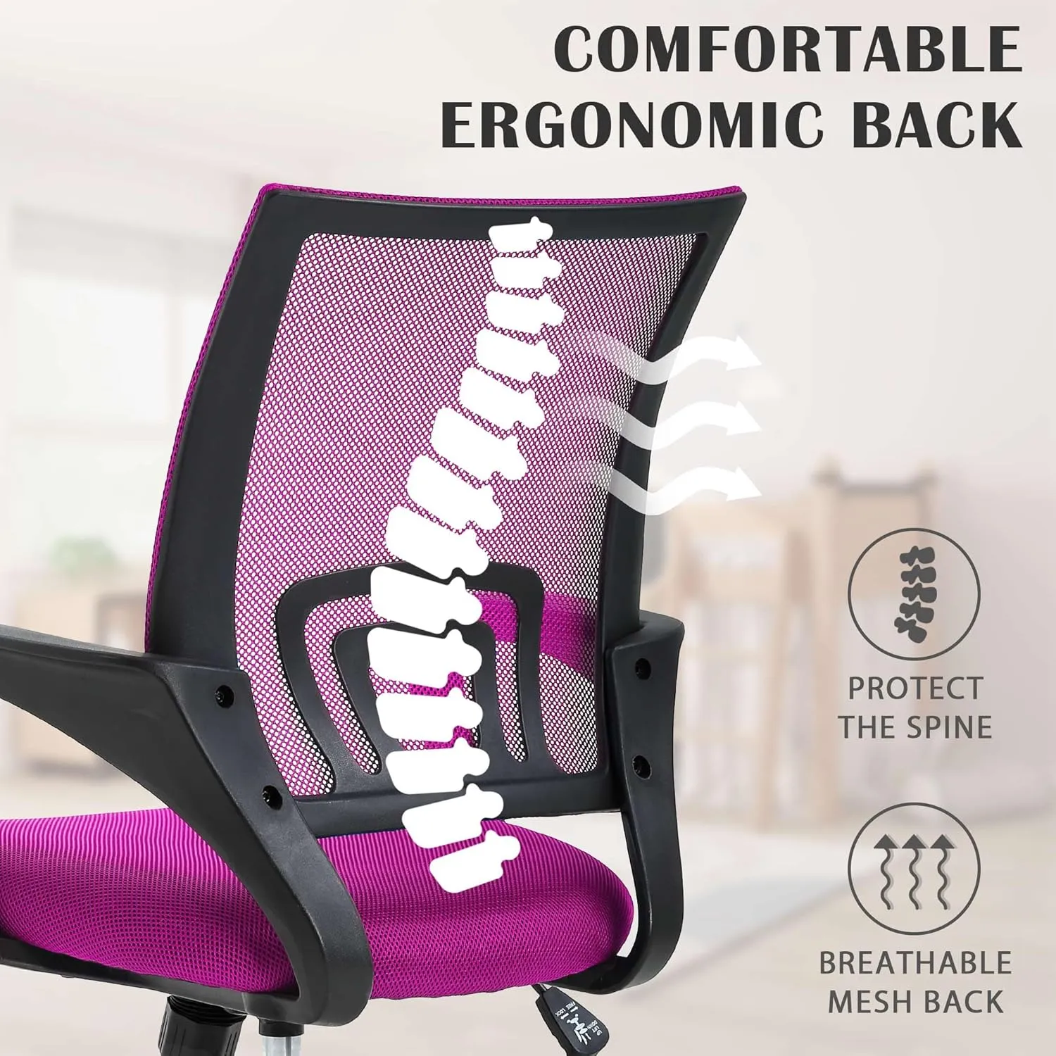Office Chair, Adjustable Computer Chair with Lumbar Support, Office Desk Chair with Breathable Mesh Backrest, Home Office Desk Chairs for Student, Adults, Study, Dorm, Small Computer Chair, Pink