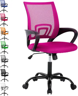 Office Chair, Adjustable Computer Chair with Lumbar Support, Office Desk Chair with Breathable Mesh Backrest, Home Office Desk Chairs for Student, Adults, Study, Dorm, Small Computer Chair, Pink