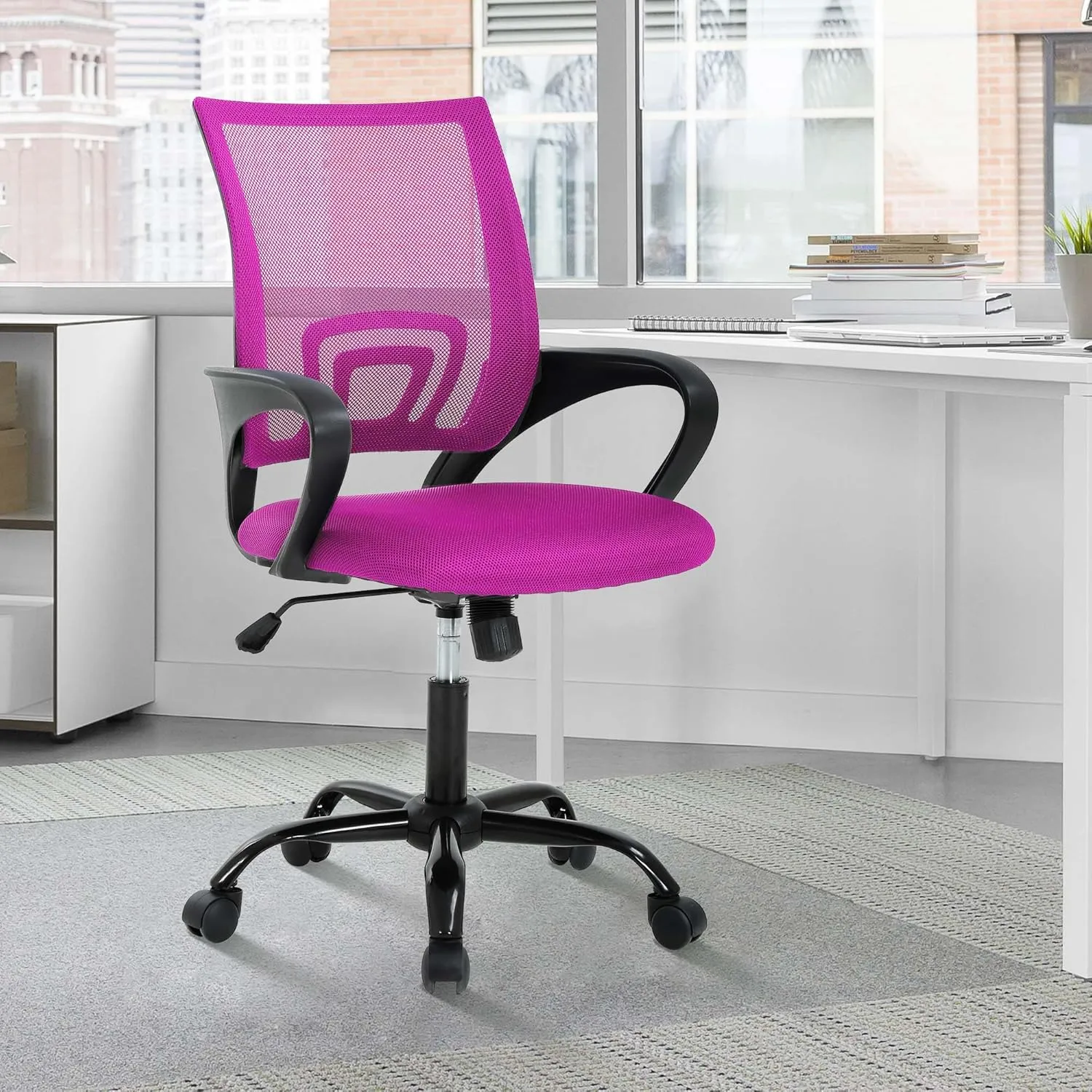 Office Chair, Adjustable Computer Chair with Lumbar Support, Office Desk Chair with Breathable Mesh Backrest, Home Office Desk Chairs for Student, Adults, Study, Dorm, Small Computer Chair, Pink