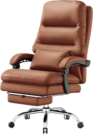 Office Chair, Big and Tall Office Desk Chair, Ergonomic Office Chair, 400LBS PU Leather Computer Chairs, Executive Chair with Foot Rest and Lumbar Pillow (Bright Brown)