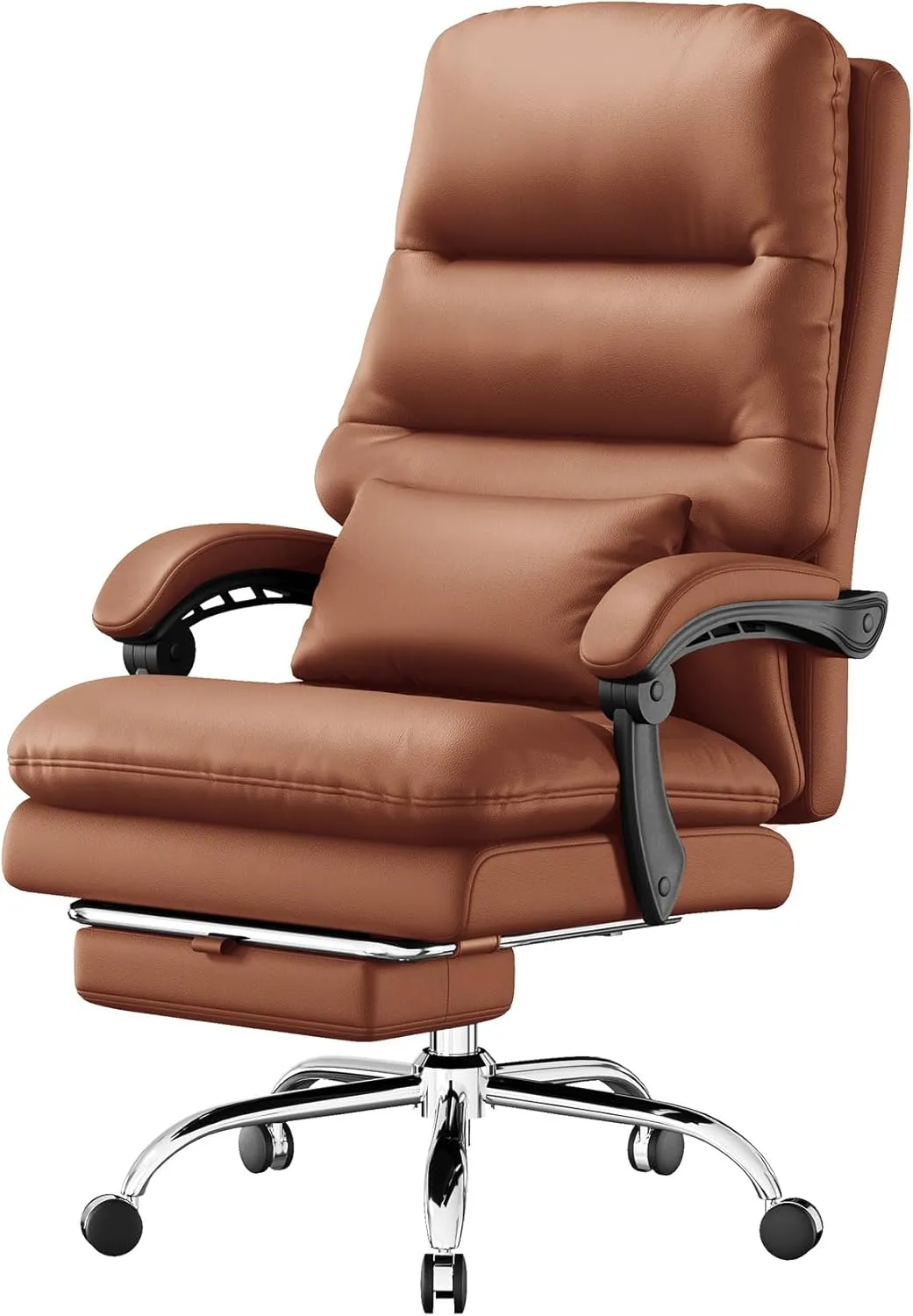 Office Chair, Big and Tall Office Desk Chair, Ergonomic Office Chair, 400LBS PU Leather Computer Chairs, Executive Chair with Foot Rest and Lumbar Pillow (Bright Brown)
