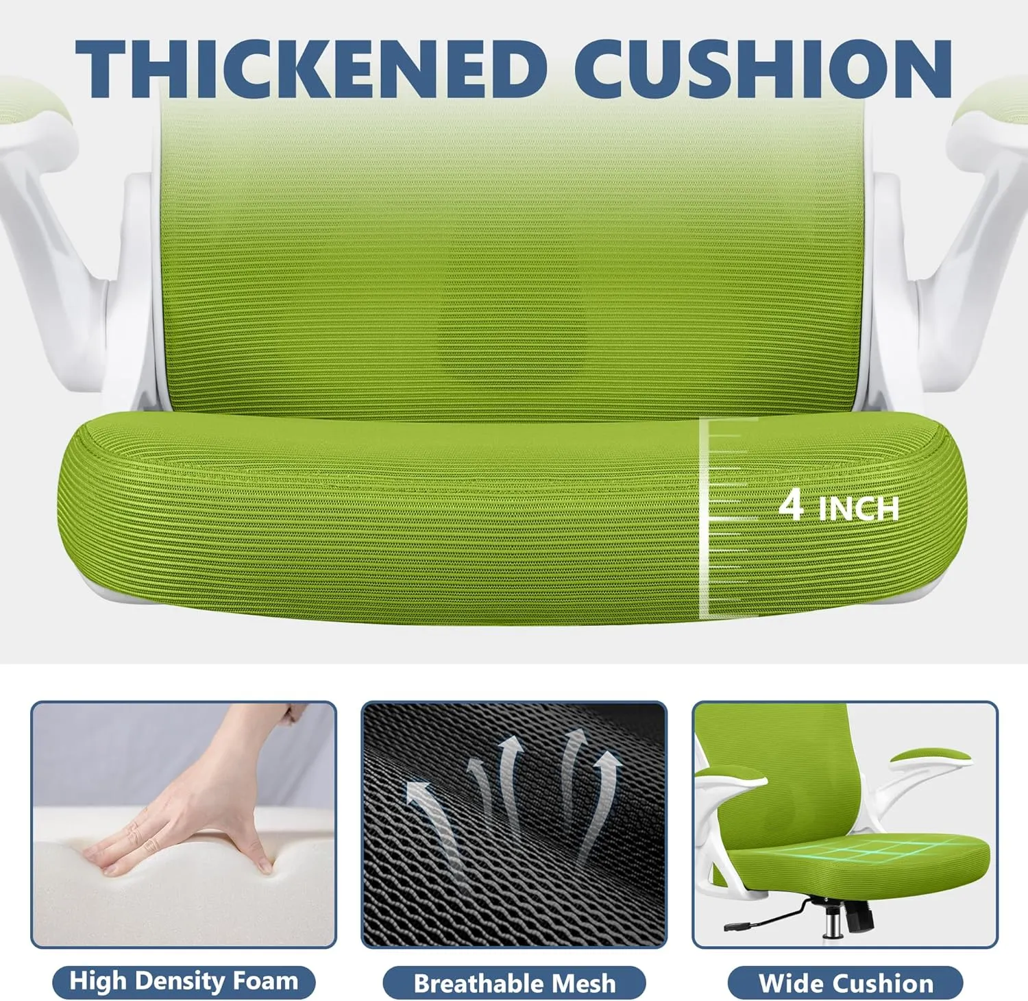 Office Chair Desk Chair, Ergonomic Mesh Computer Chair Home Office Desk Chairs, Swivel Task Chair Mid Back Breathable Rolling Chair with Adjustable Lumbar Support Flip Up Armrest (Green)