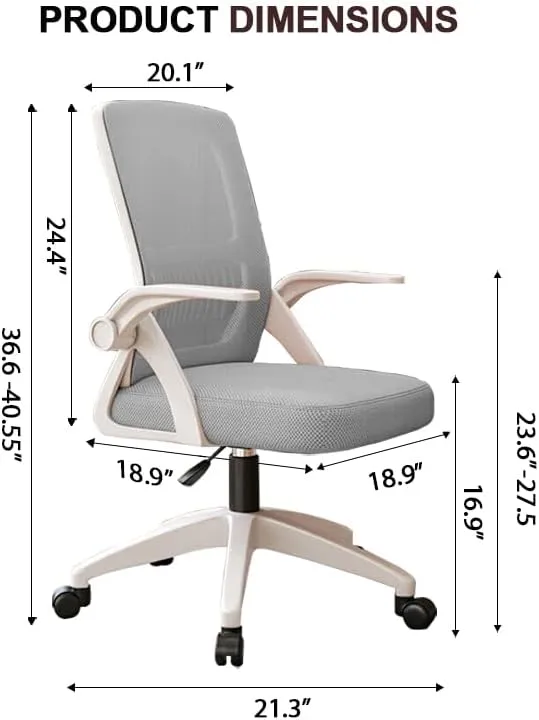 Office Chair, Ergonomic Desk Breathable Mesh Swivel Chair with Flip-Up Arms and Lumbar Support Computer for Home Office