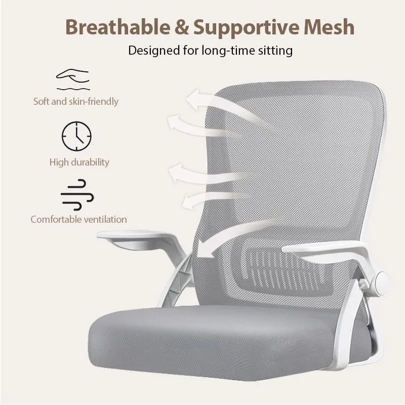 Office Chair, Ergonomic Desk Breathable Mesh Swivel Chair with Flip-Up Arms and Lumbar Support Computer for Home Office