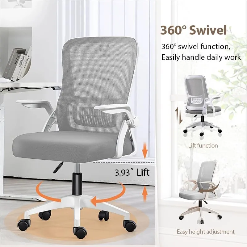 Office Chair, Ergonomic Desk Breathable Mesh Swivel Chair with Flip-Up Arms and Lumbar Support Computer for Home Office