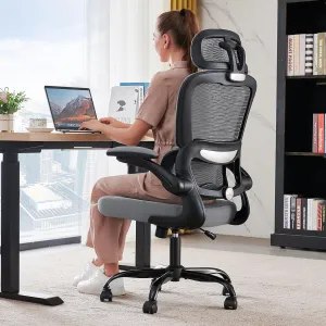 Office Chair Ergonomic Desk Chair, 330 LBS Home Mesh Office Desk Chairs with Wheels, Comfortable Gaming Chair, High Back Office Chair for Long Hours (Black Grey)