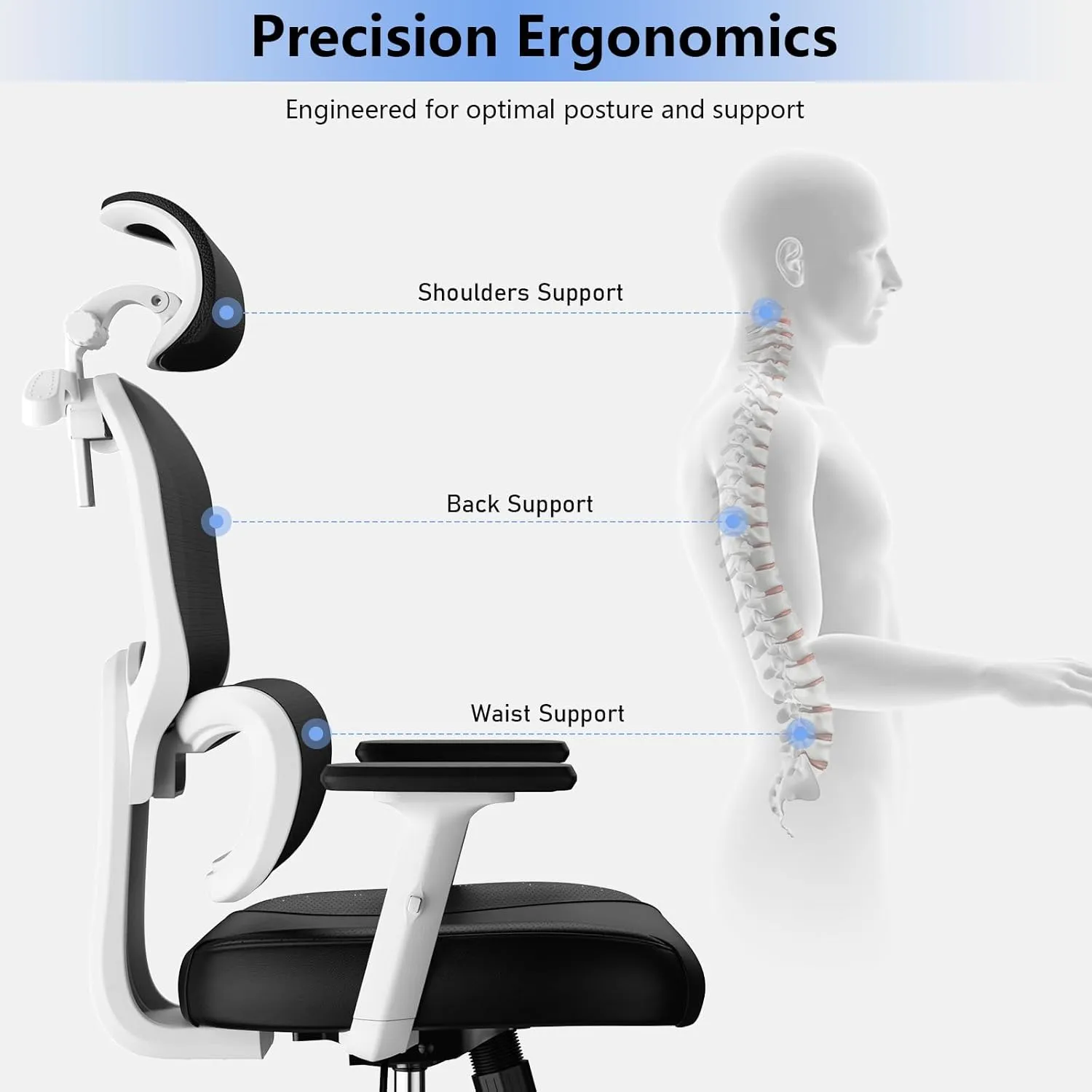 Office Chair, Ergonomic Desk Chair, High Back Desk Chair, Big and Tall Reclining Comfy Home Office Chair with Lumbar Support Breathable Mesh Computer Chair Adjustable Armrests