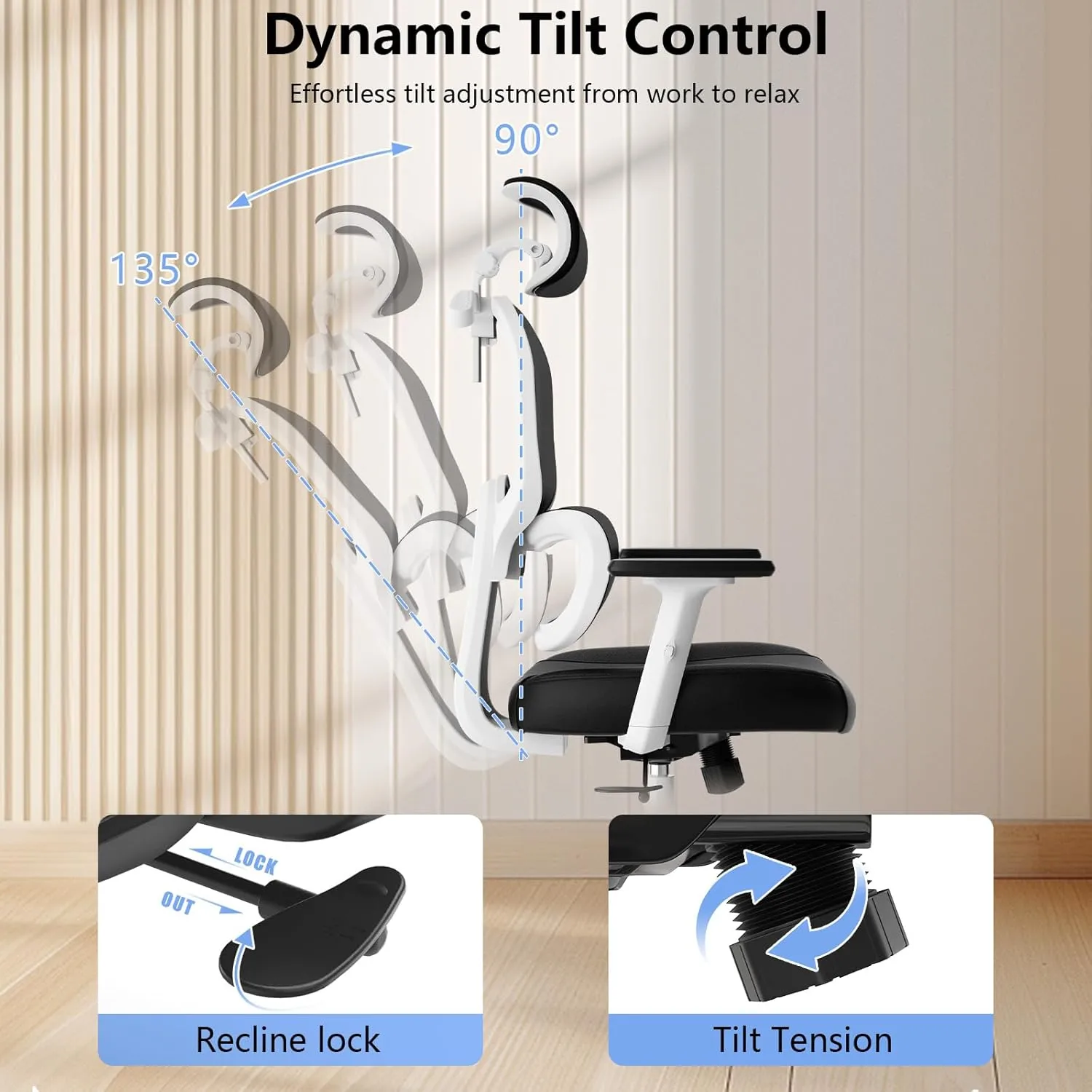 Office Chair, Ergonomic Desk Chair, High Back Desk Chair, Big and Tall Reclining Comfy Home Office Chair with Lumbar Support Breathable Mesh Computer Chair Adjustable Armrests