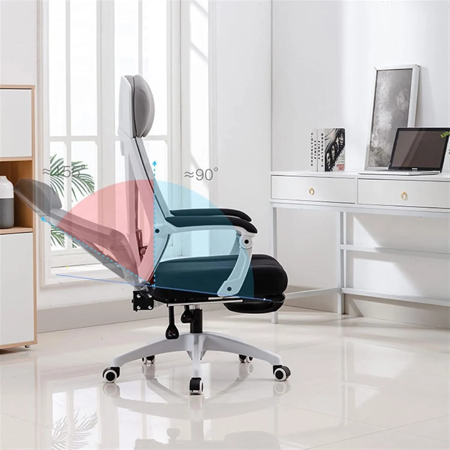 Office Chair Ergonomic Desk Chair, Swivel Chair PC Chair with Headrest and Arms, Height Adjustable, Comfortable Executive Chair with Footrest Home Office Desk Chairs(B)