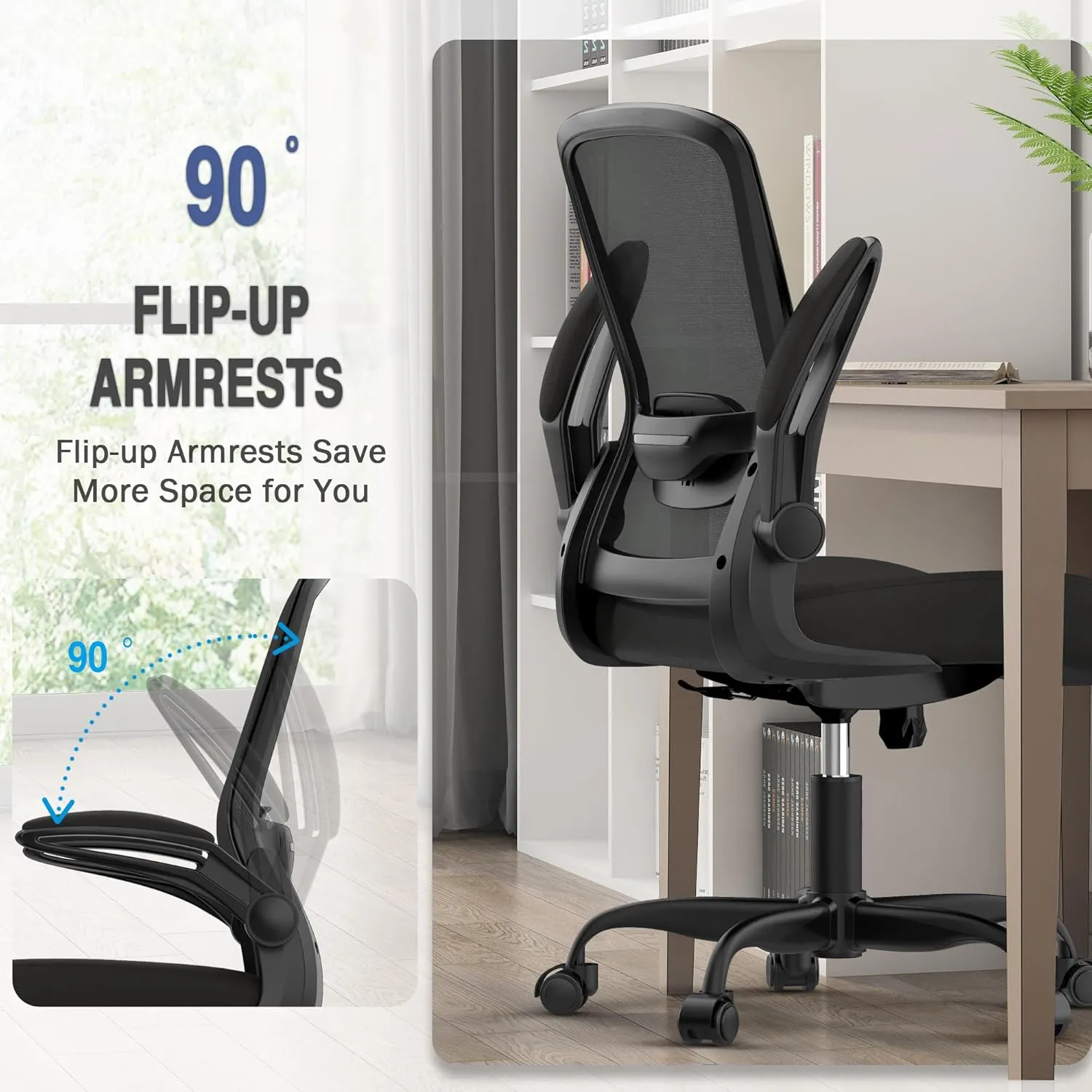 Office Chair, Ergonomic Desk Chair with Adjustable Lumbar Support, High Back Mesh Computer Chair with Flip-up Armrests-BIFMA Passed Task Chairs, Executive Chair for Home Office