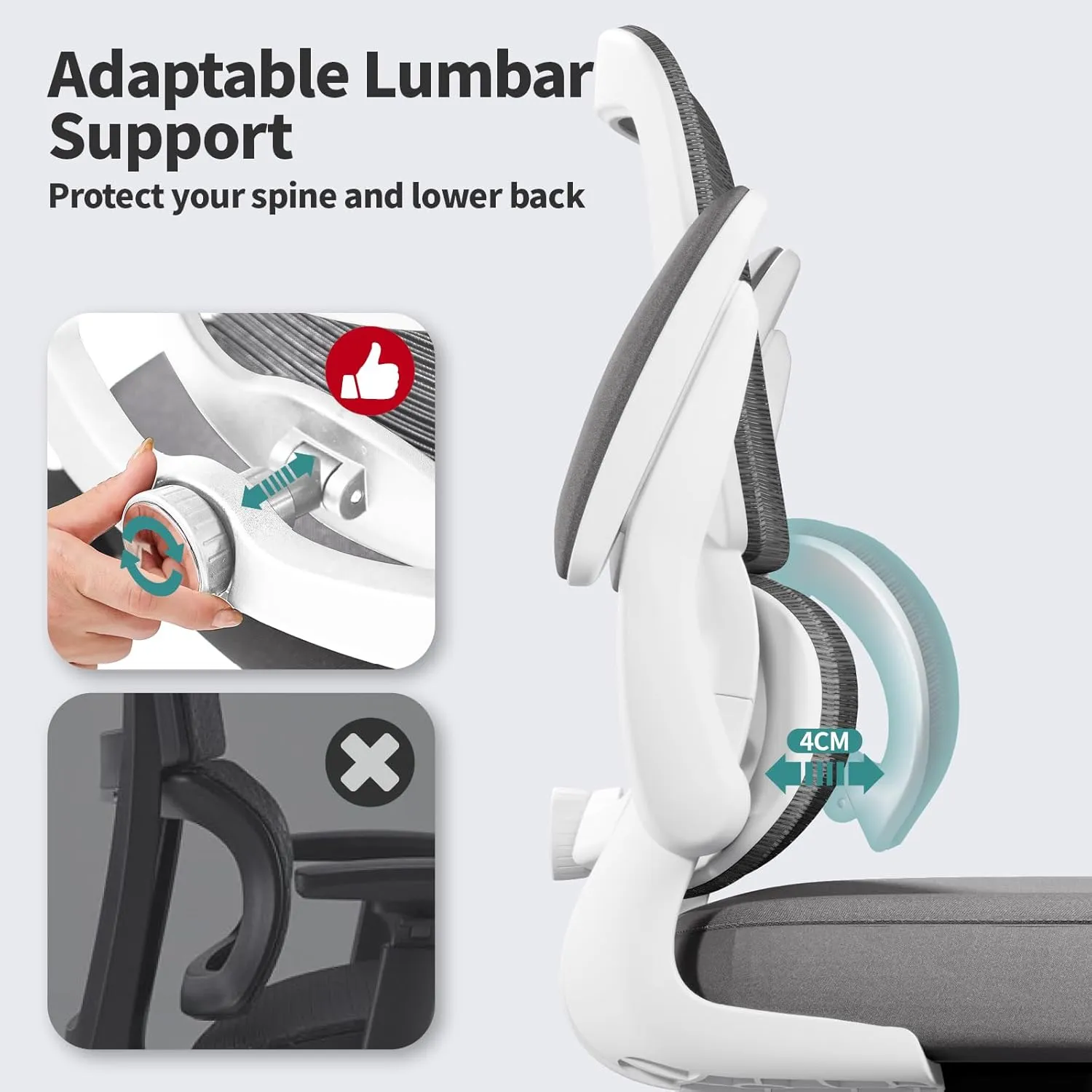 Office Chair - Ergonomic Desk Chair with Adjustable Lumbar Support, Mesh Computer Chair, Executive Chairs for Home Office Comfortable Lumbar Support (White)