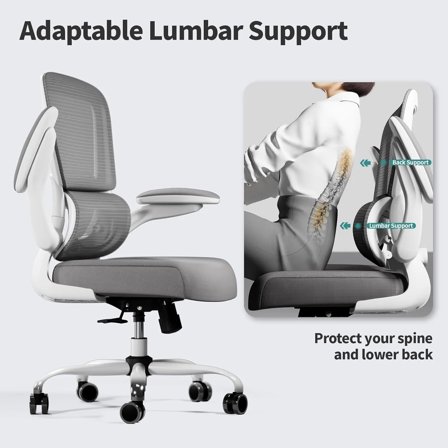 Office Chair - Ergonomic Desk Chair with Adjustable Lumbar Support, Mesh Computer Chair, Executive Chairs for Home Office Comfortable Lumbar Support (White)