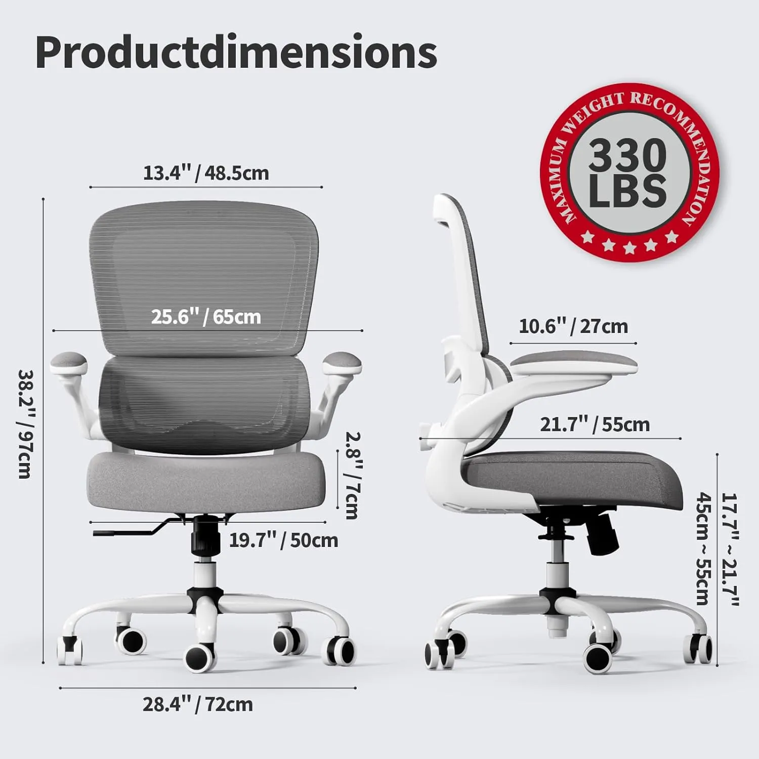 Office Chair - Ergonomic Desk Chair with Adjustable Lumbar Support, Mesh Computer Chair, Executive Chairs for Home Office Comfortable Lumbar Support (White)